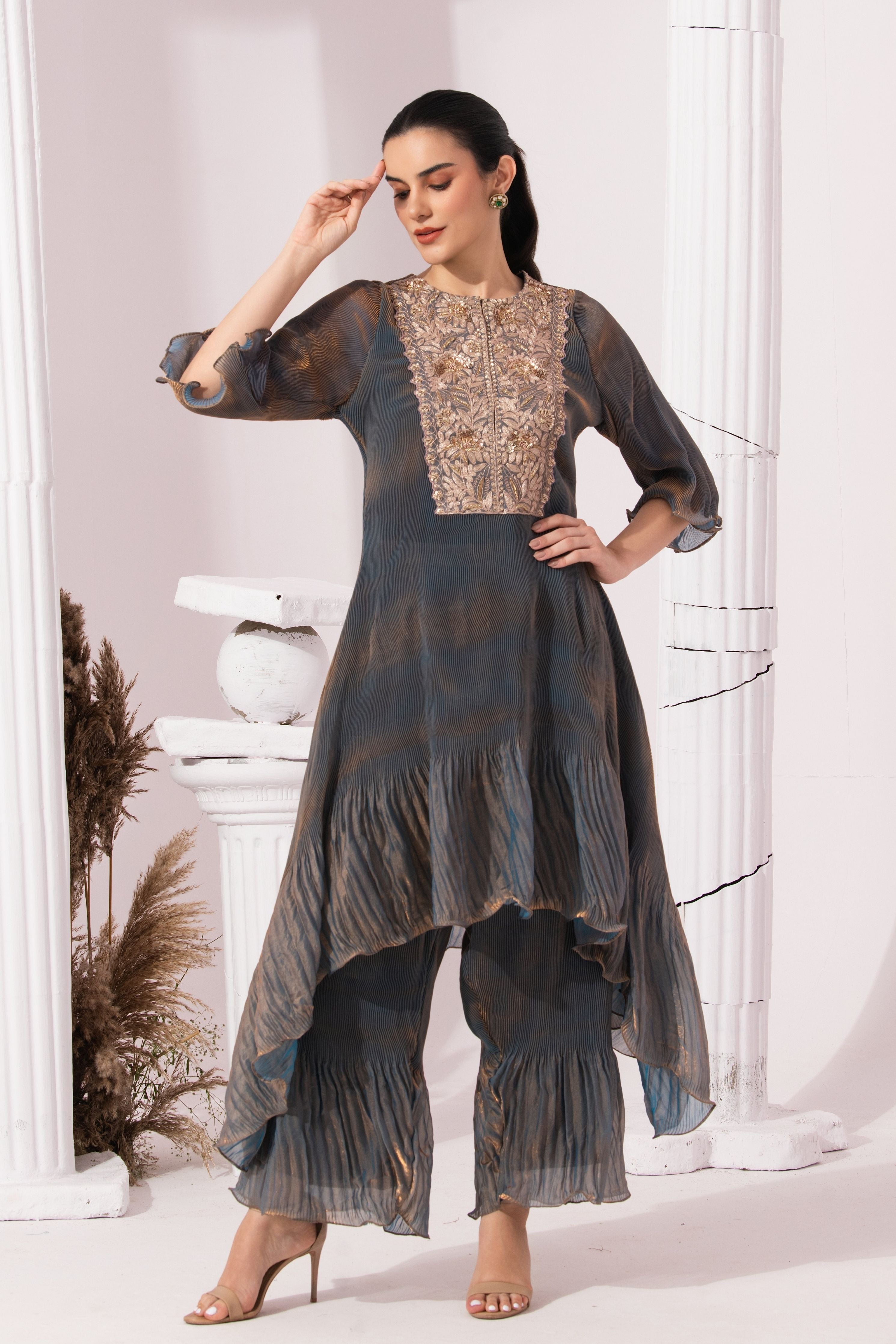 Metalic Steel Blue Suit