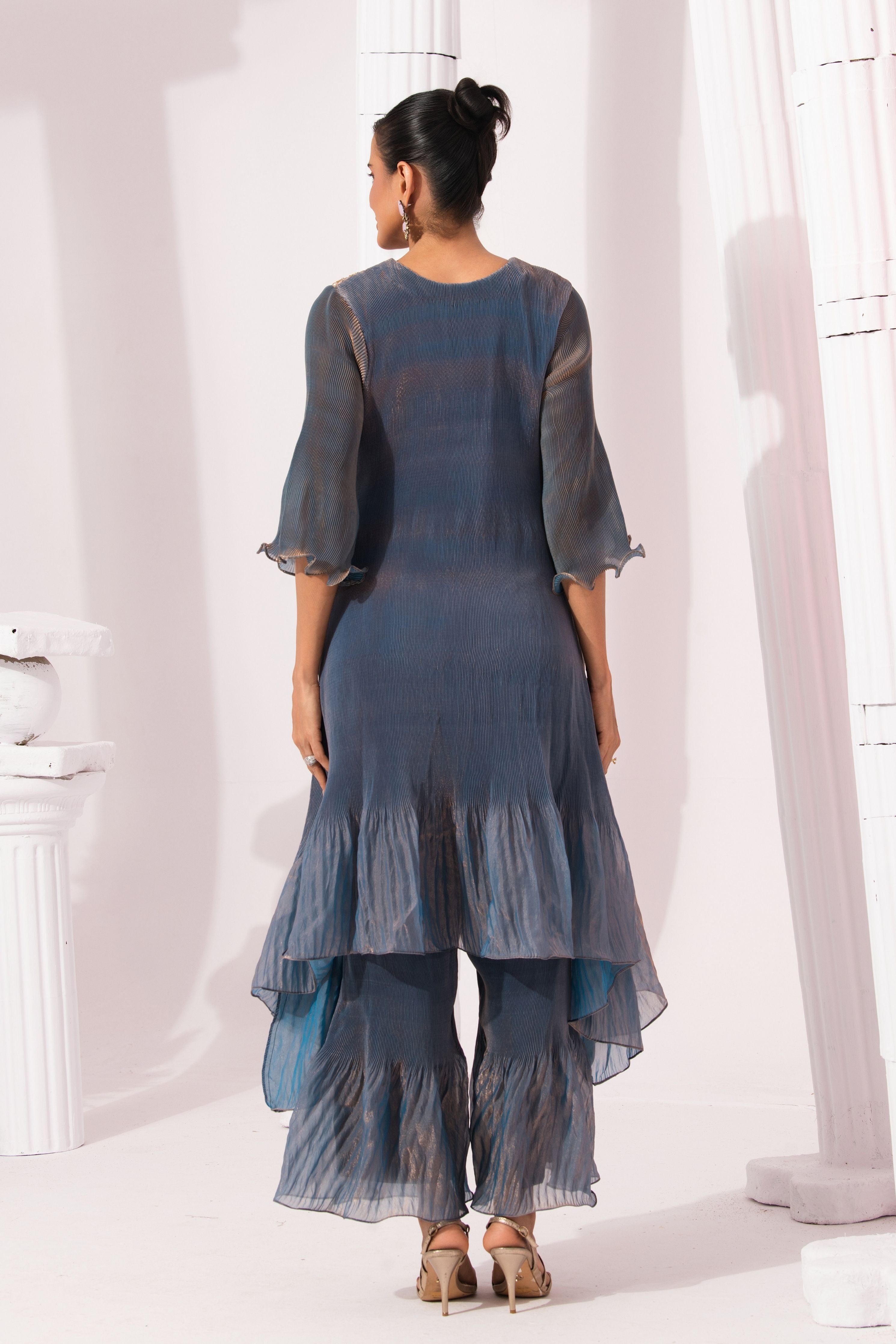 Metalic Steel Blue Square Neck Suit