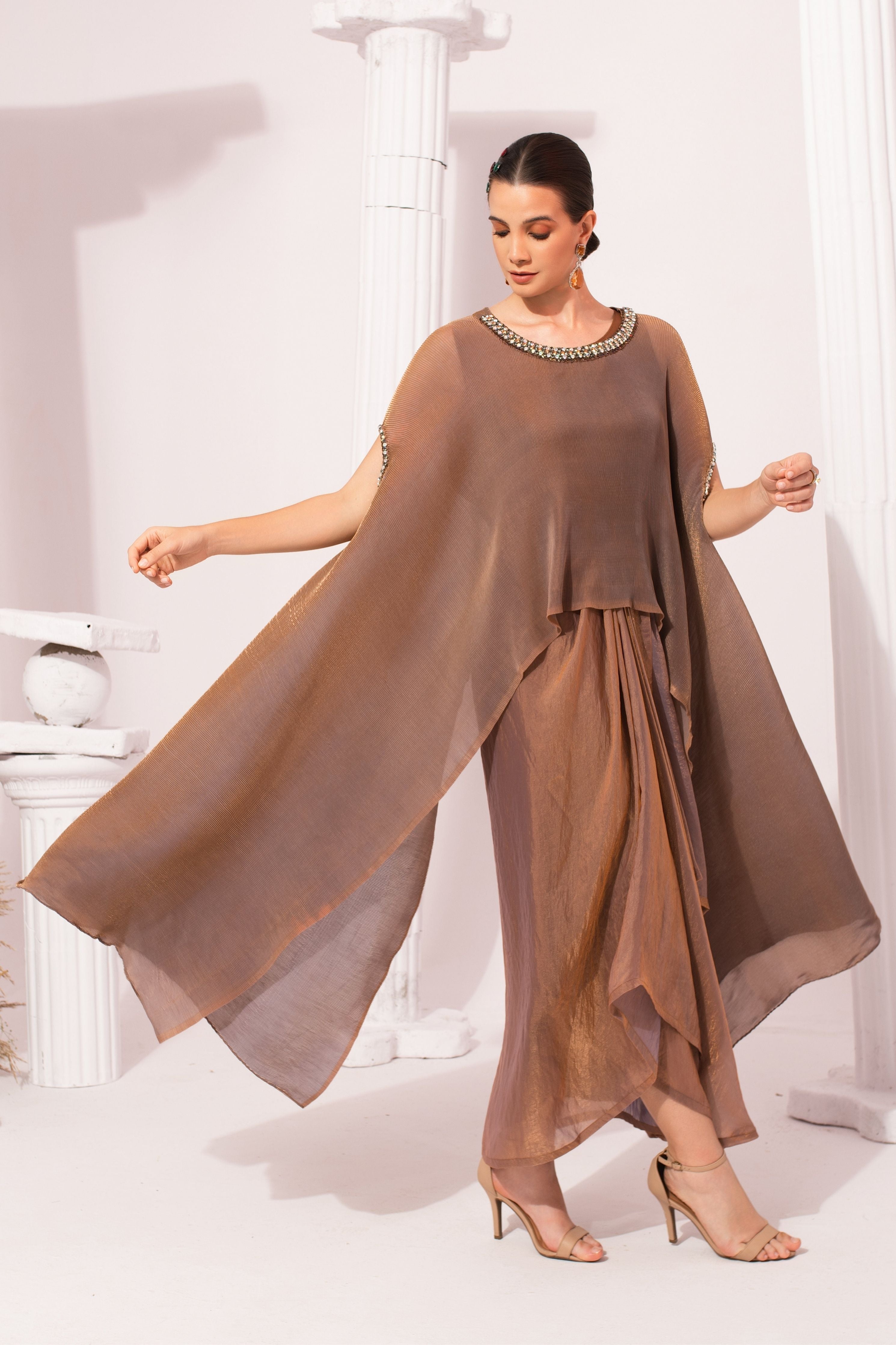 Metalic Chestnut  Kaftan & Dhoti Set