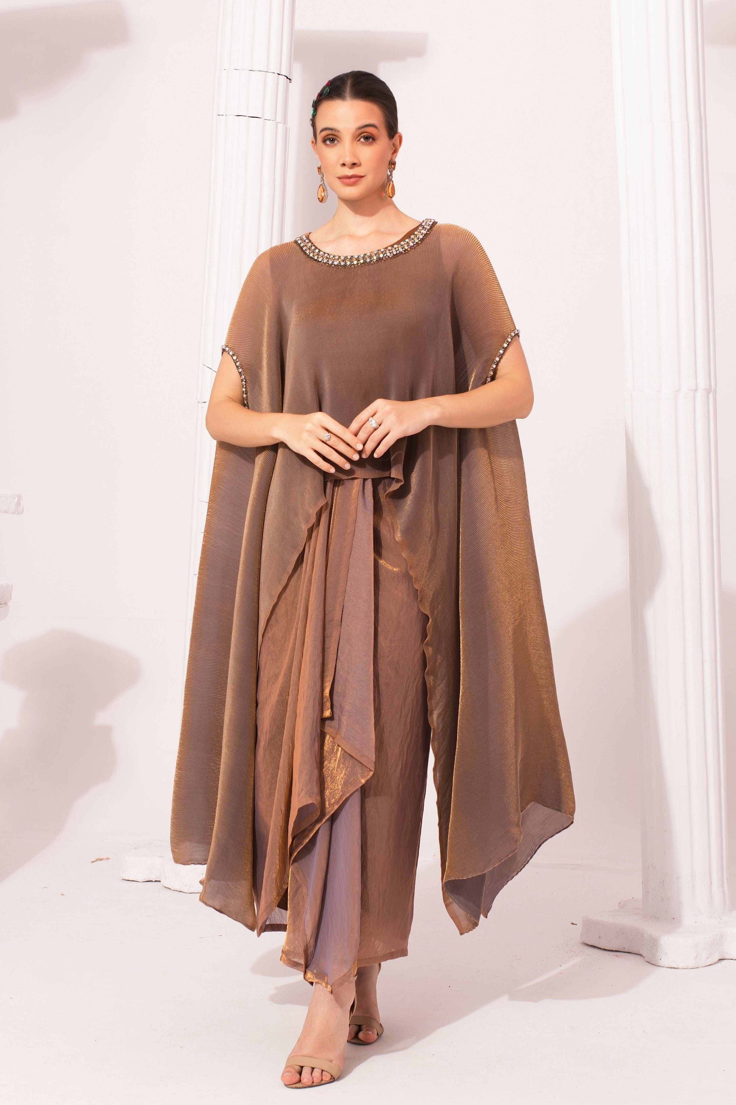 Metalic Chestnut  Kaftan & Dhoti Set