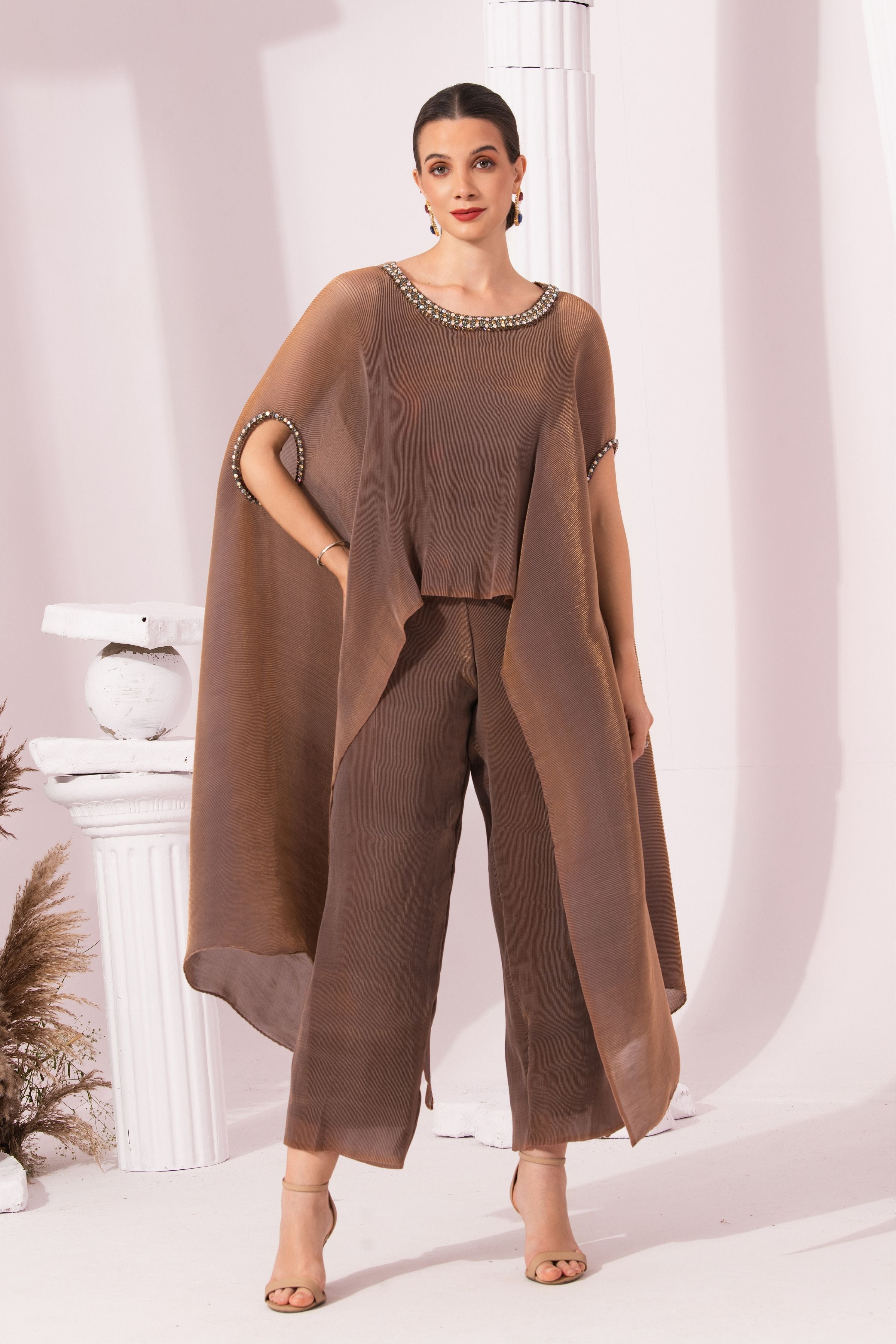 Metalic Chestnut  Kaftan & Pant Set