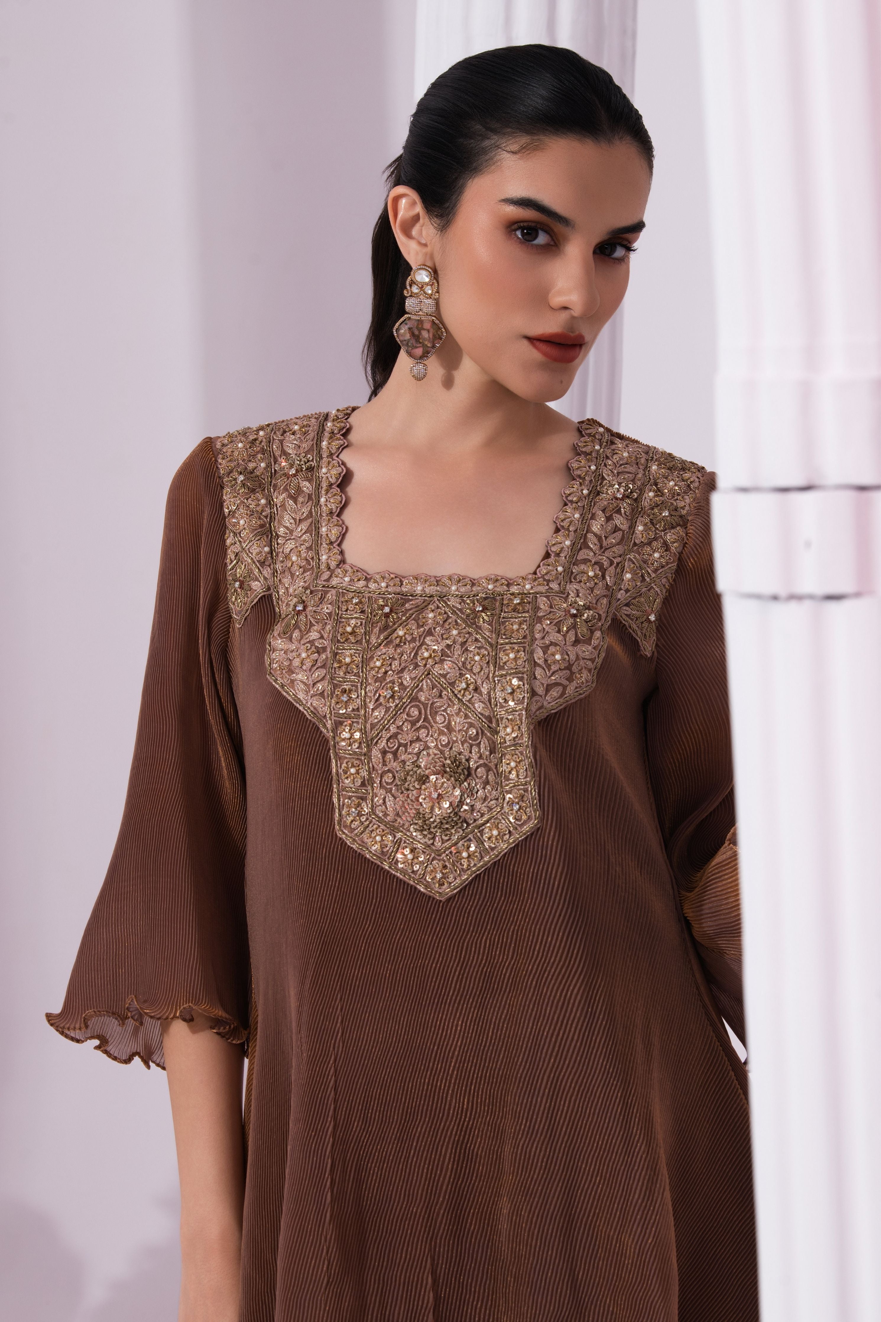 Metalic Chestnut Square Neck Suit