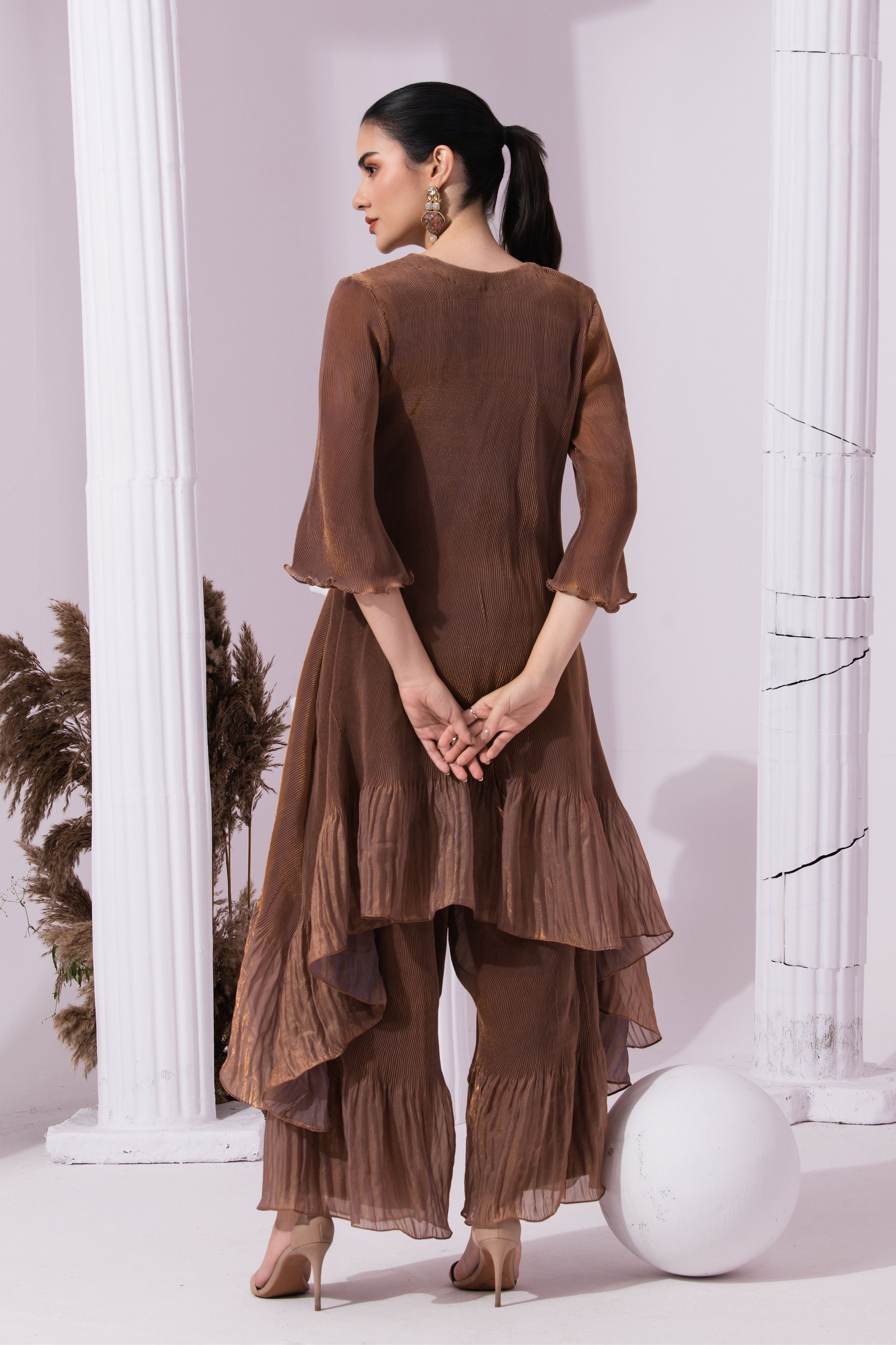 Metalic Chestnut Square Neck Suit