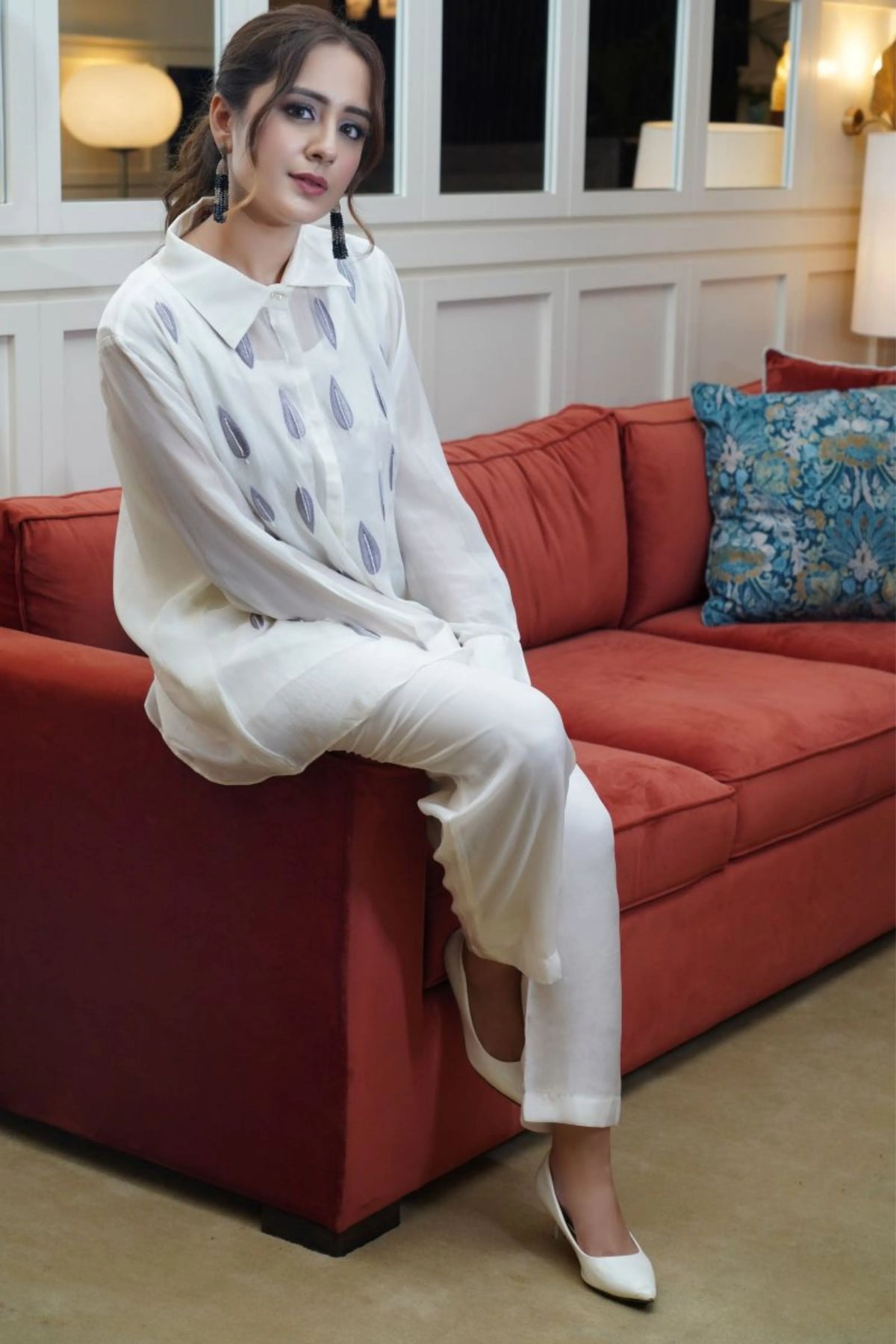 White Asymmetric Collar  Co-Ord Set