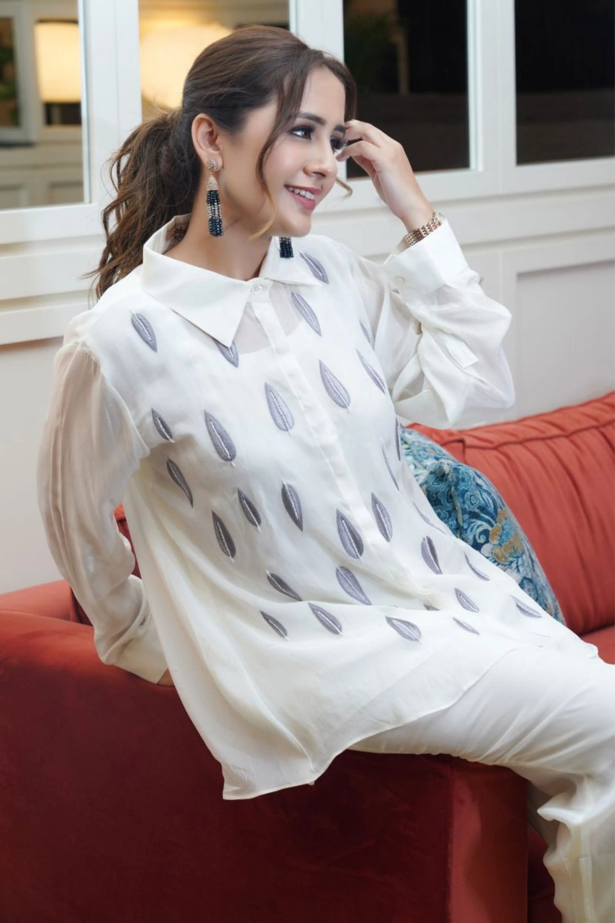 White Asymmetric Collar  Co-Ord Set