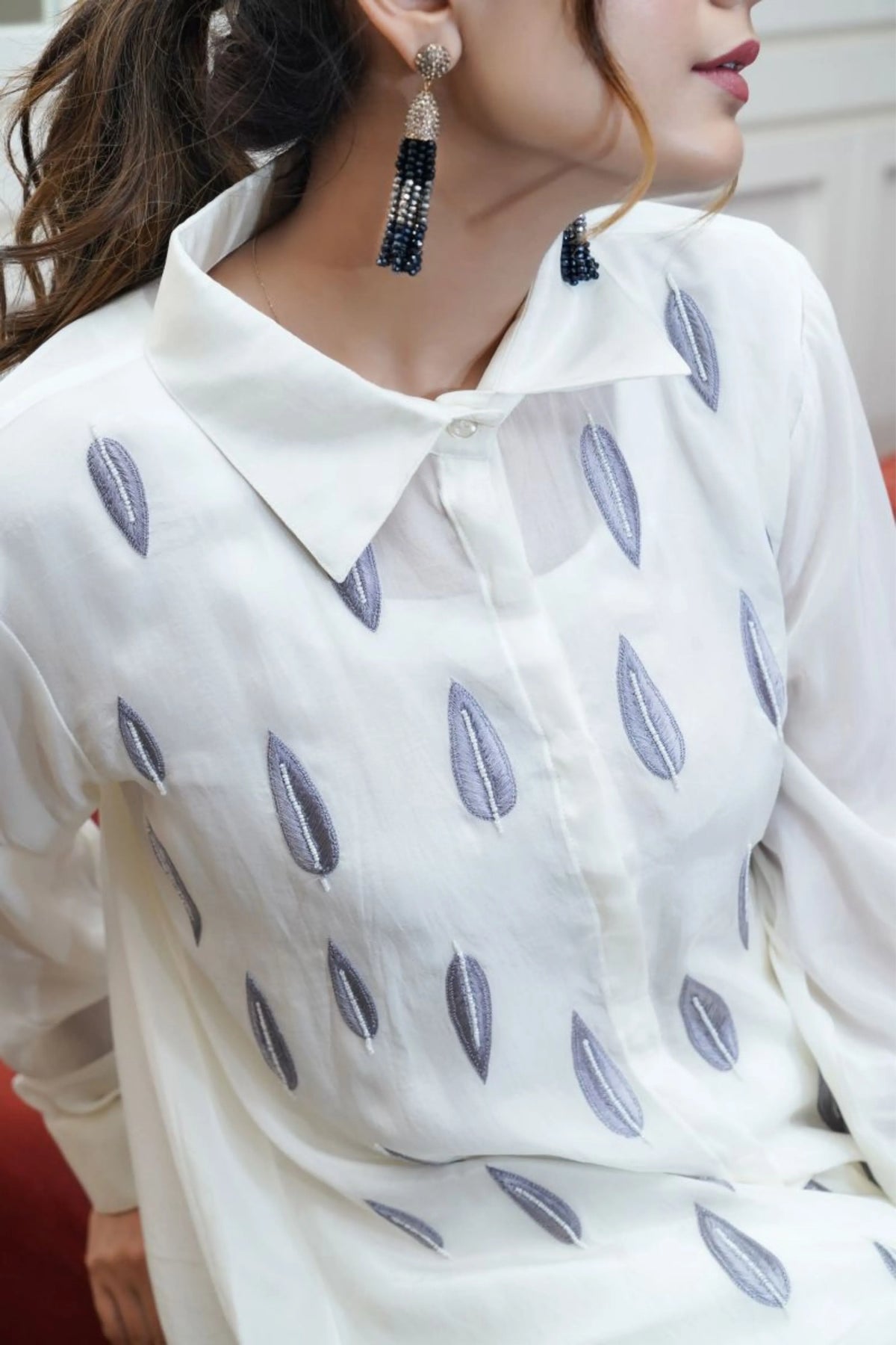 White Asymmetric Collar  Co-Ord Set