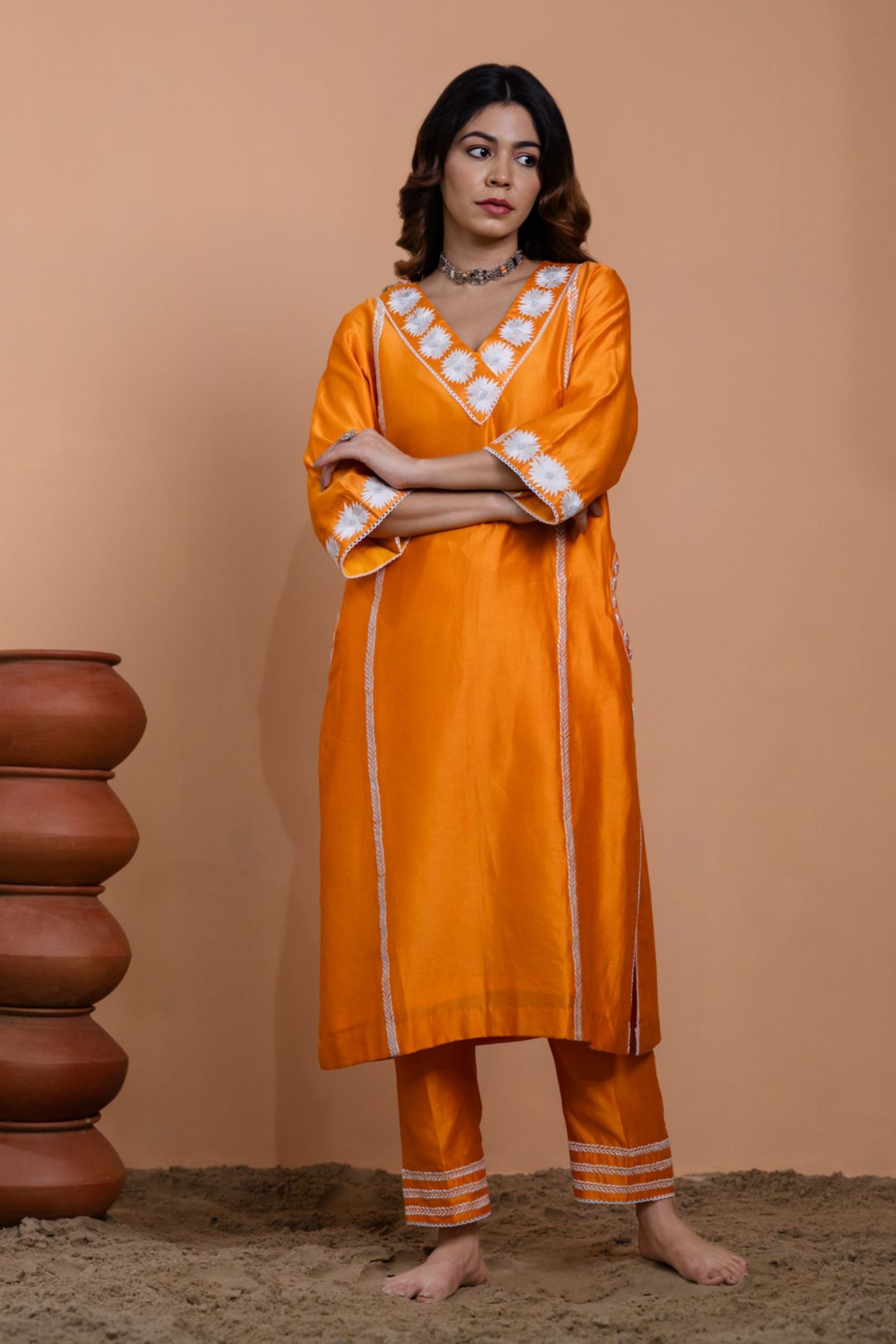 Orange Straight Kurta Set