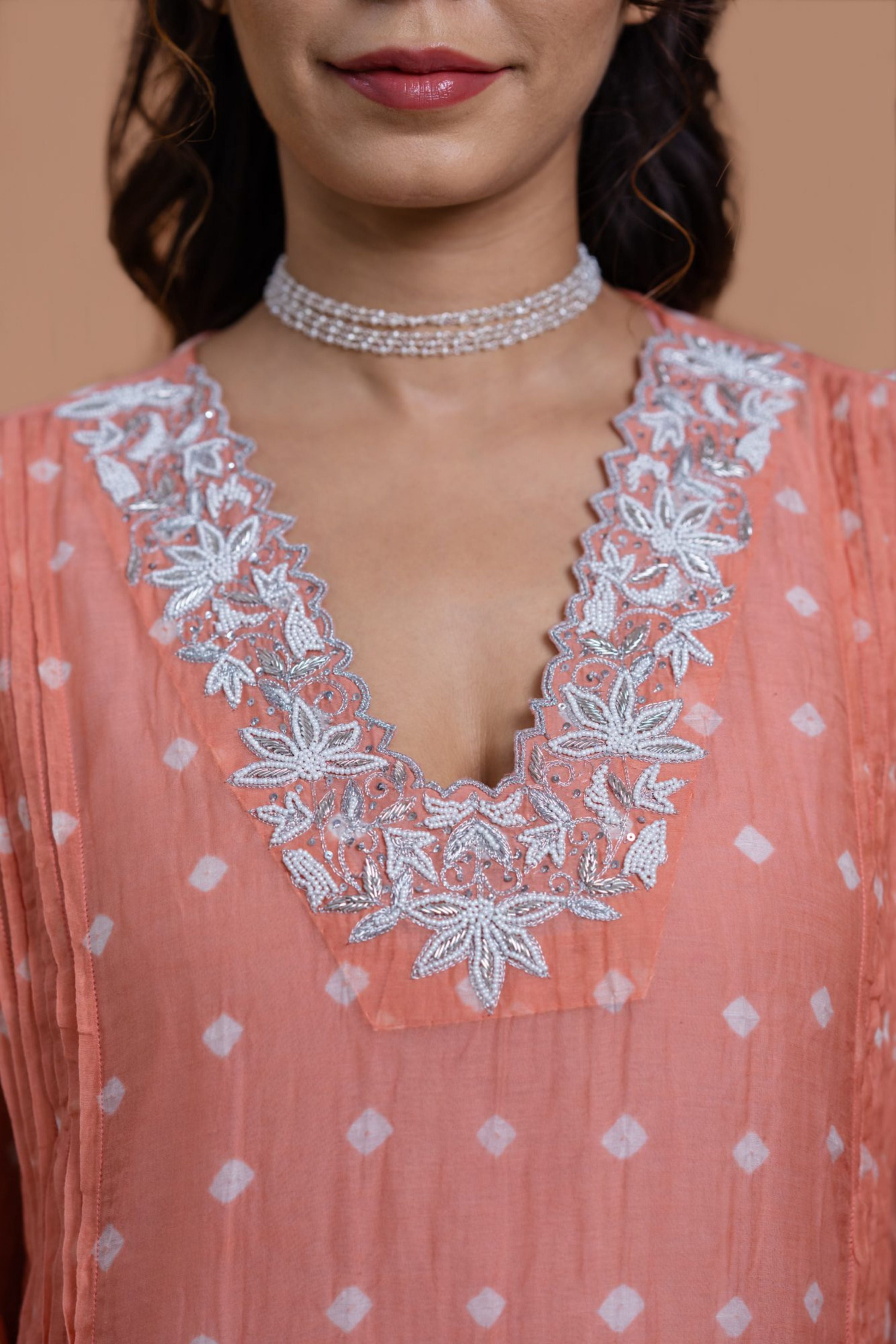 Peach Bandhani Kurta set