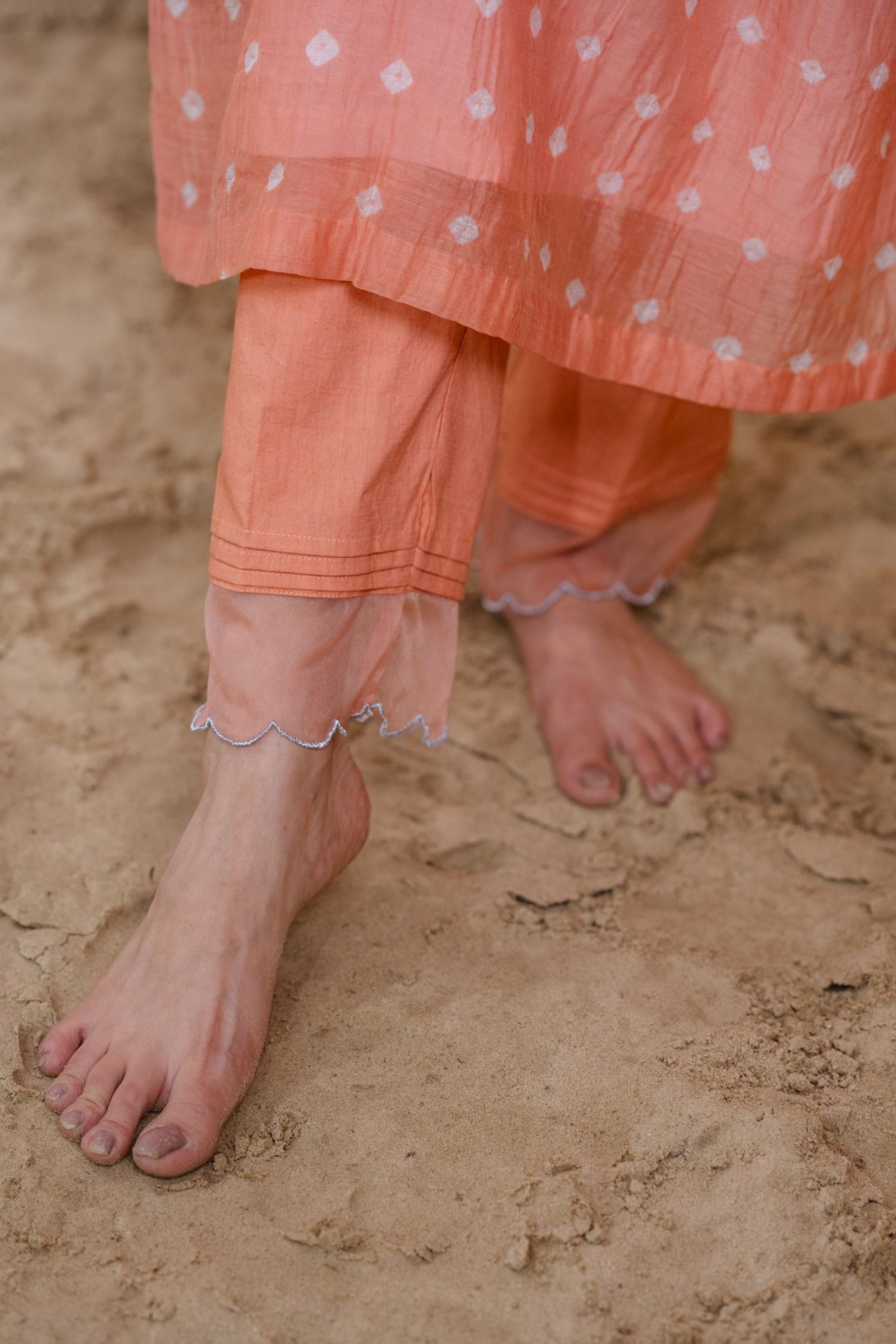 Peach Bandhani Kurta set