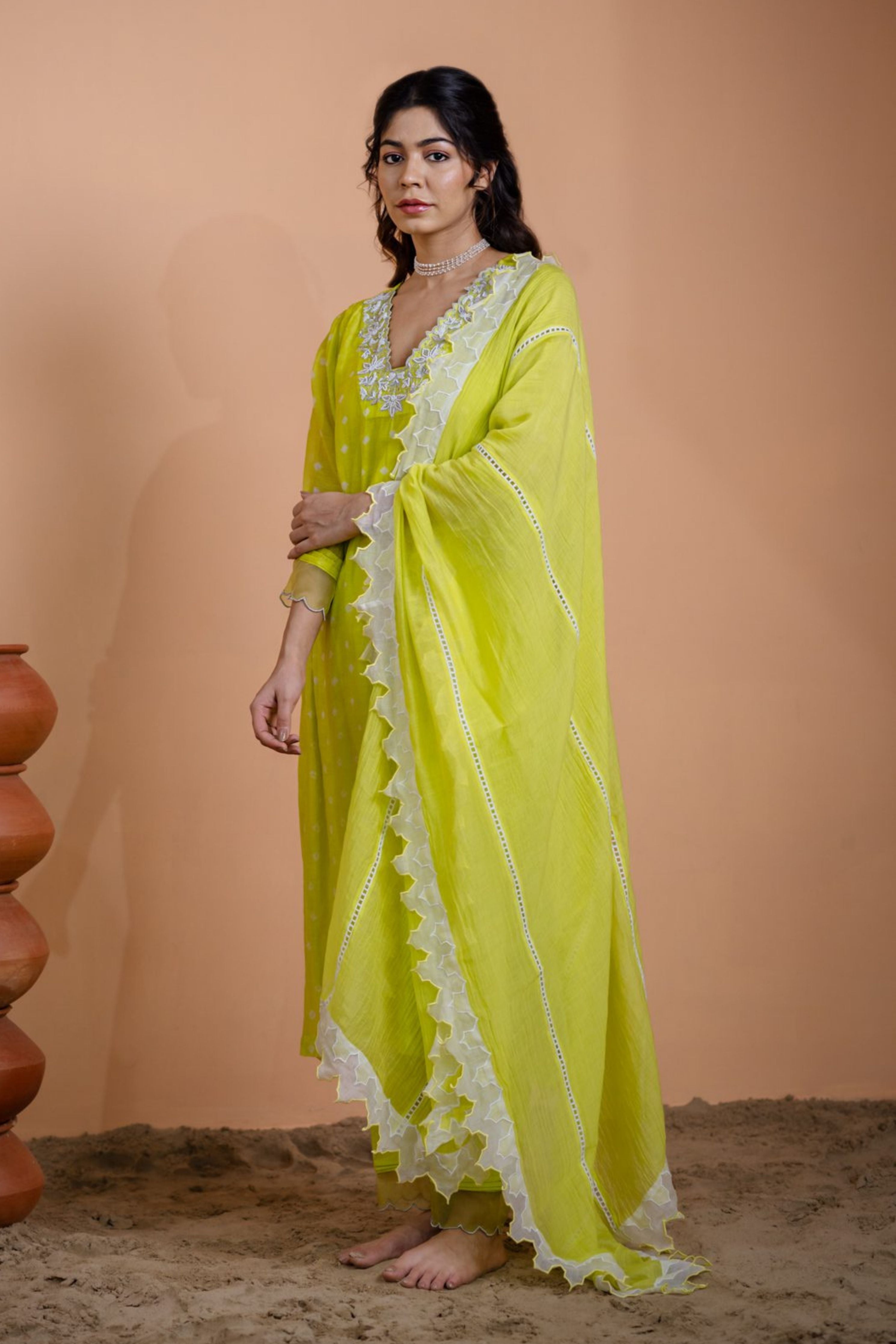Neon Green Bandhani Kurta set