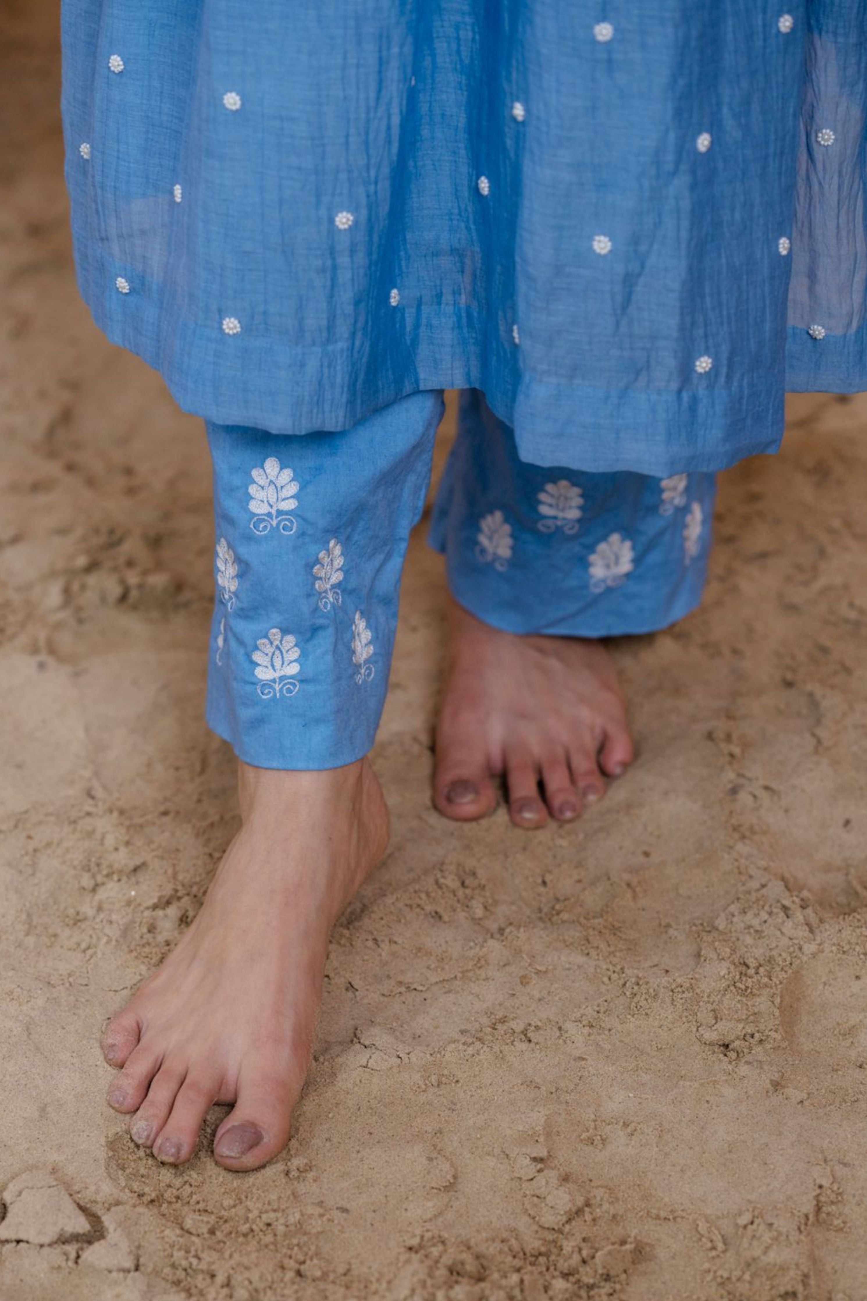 Teal Blue Narrow Gathered Suit Set