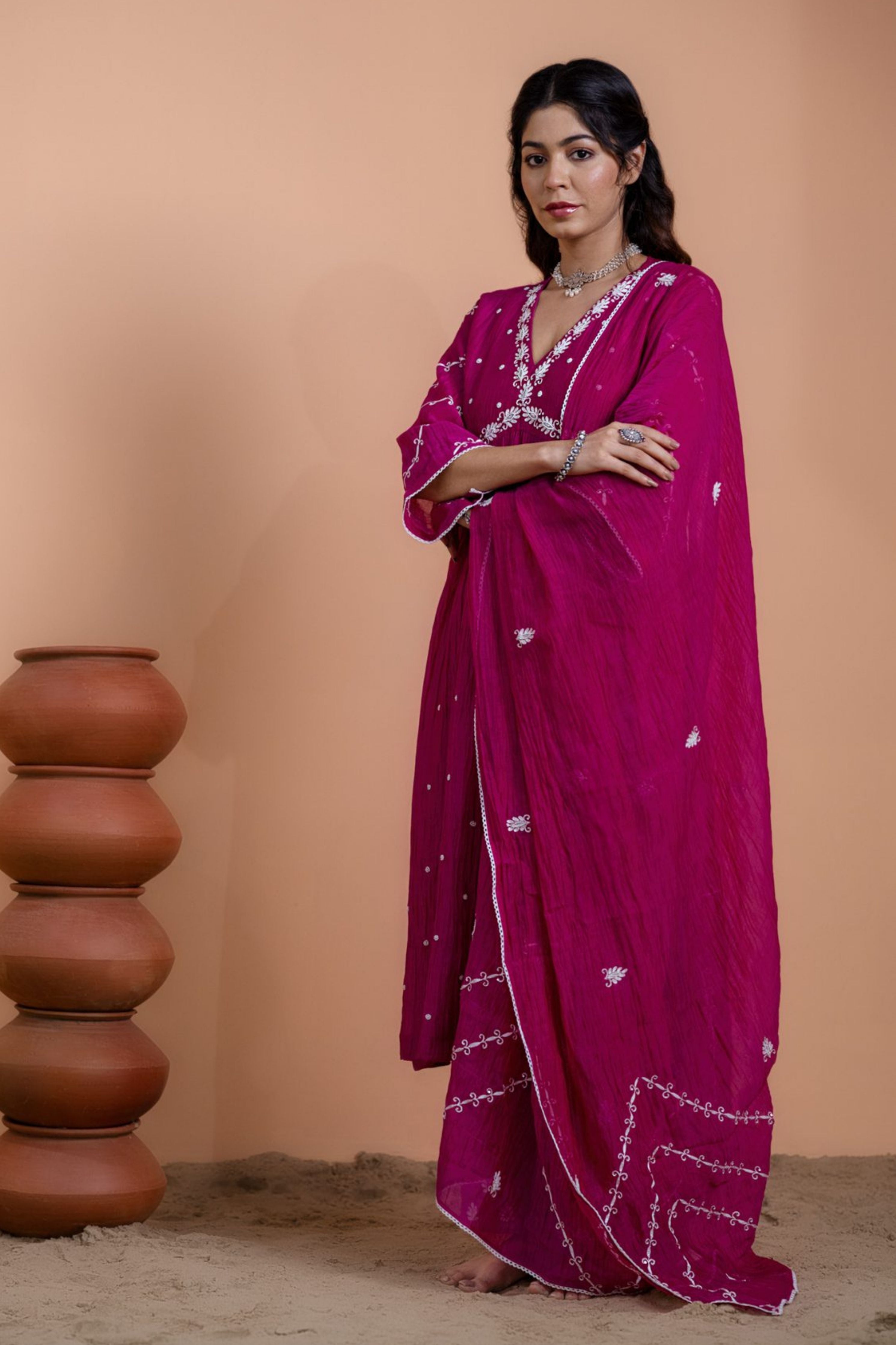 Pink Narrow Gathered Suit Set