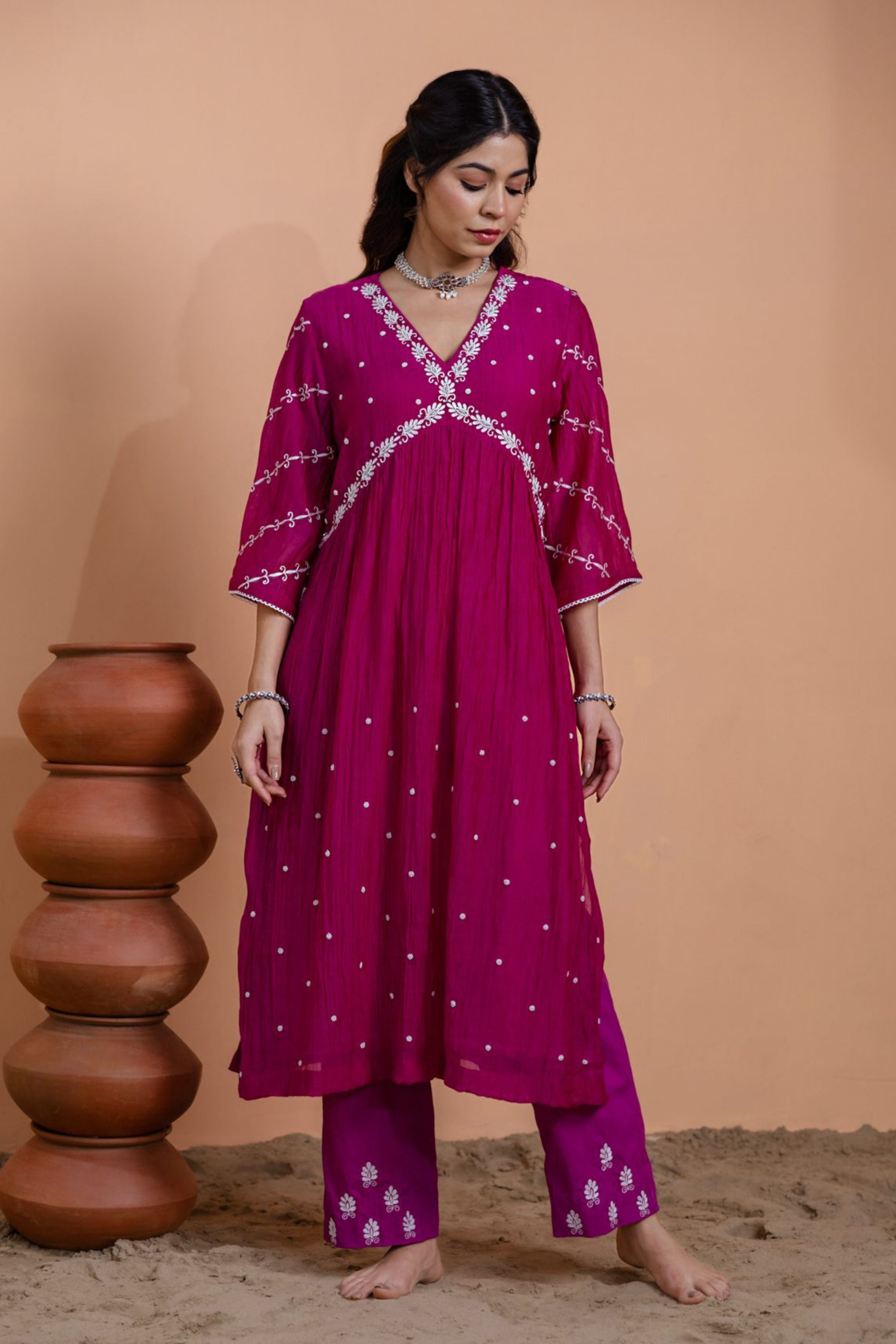 Pink Narrow Gathered Suit Set