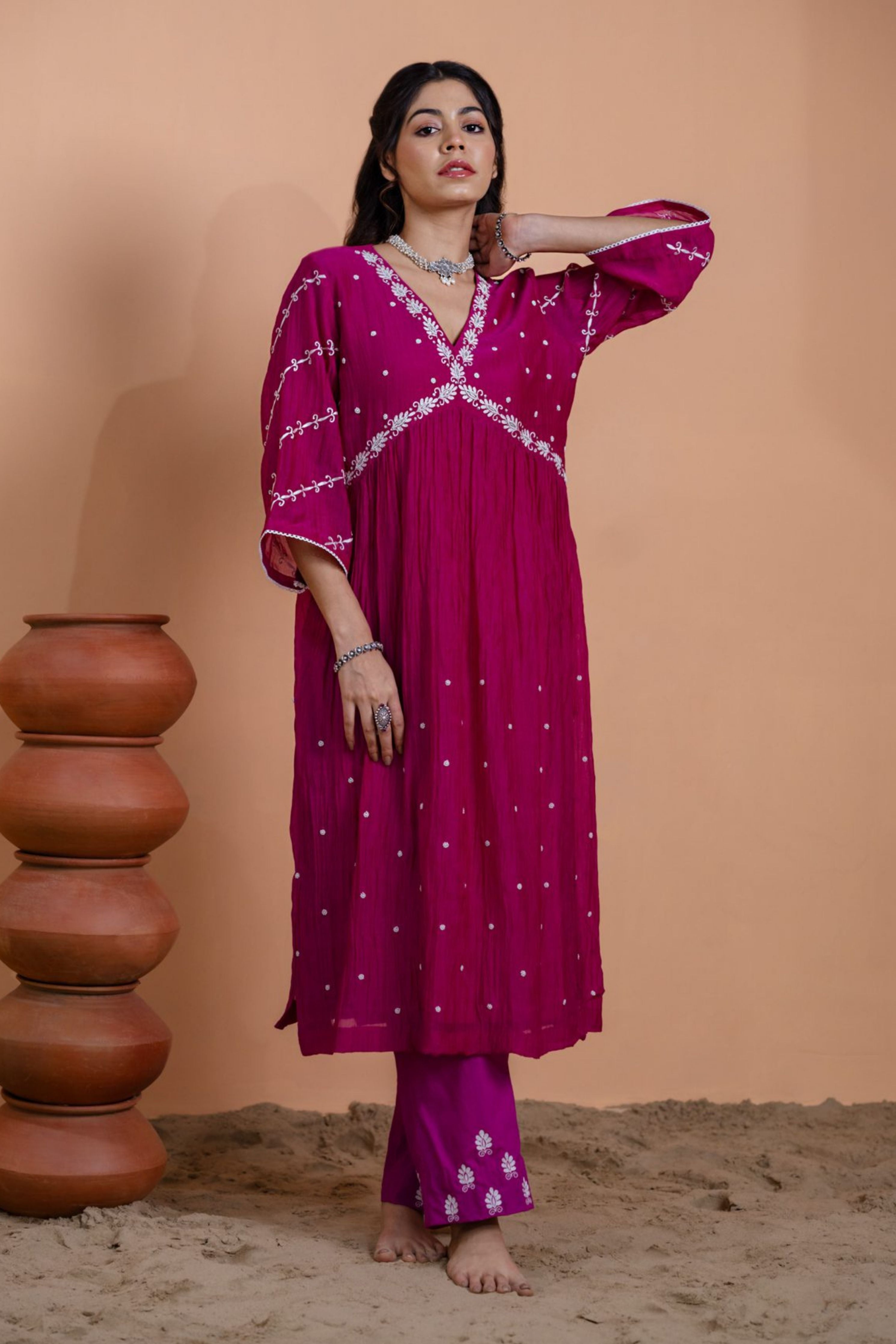 Pink Narrow Gathered Suit Set