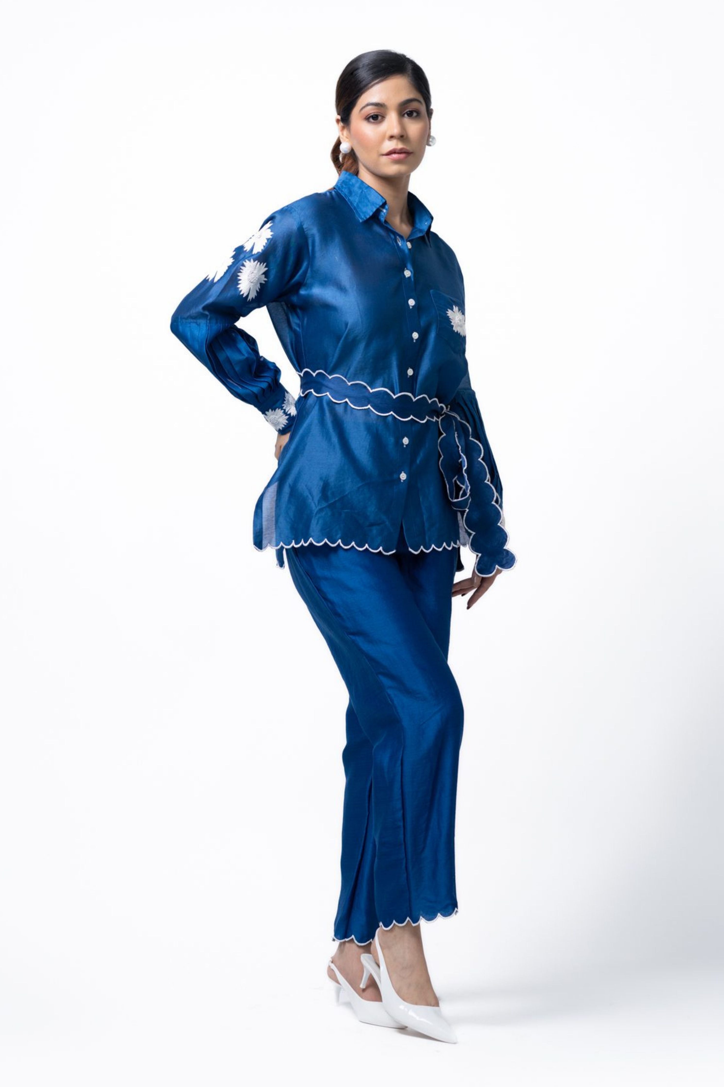 Blue Pleated Coord Set