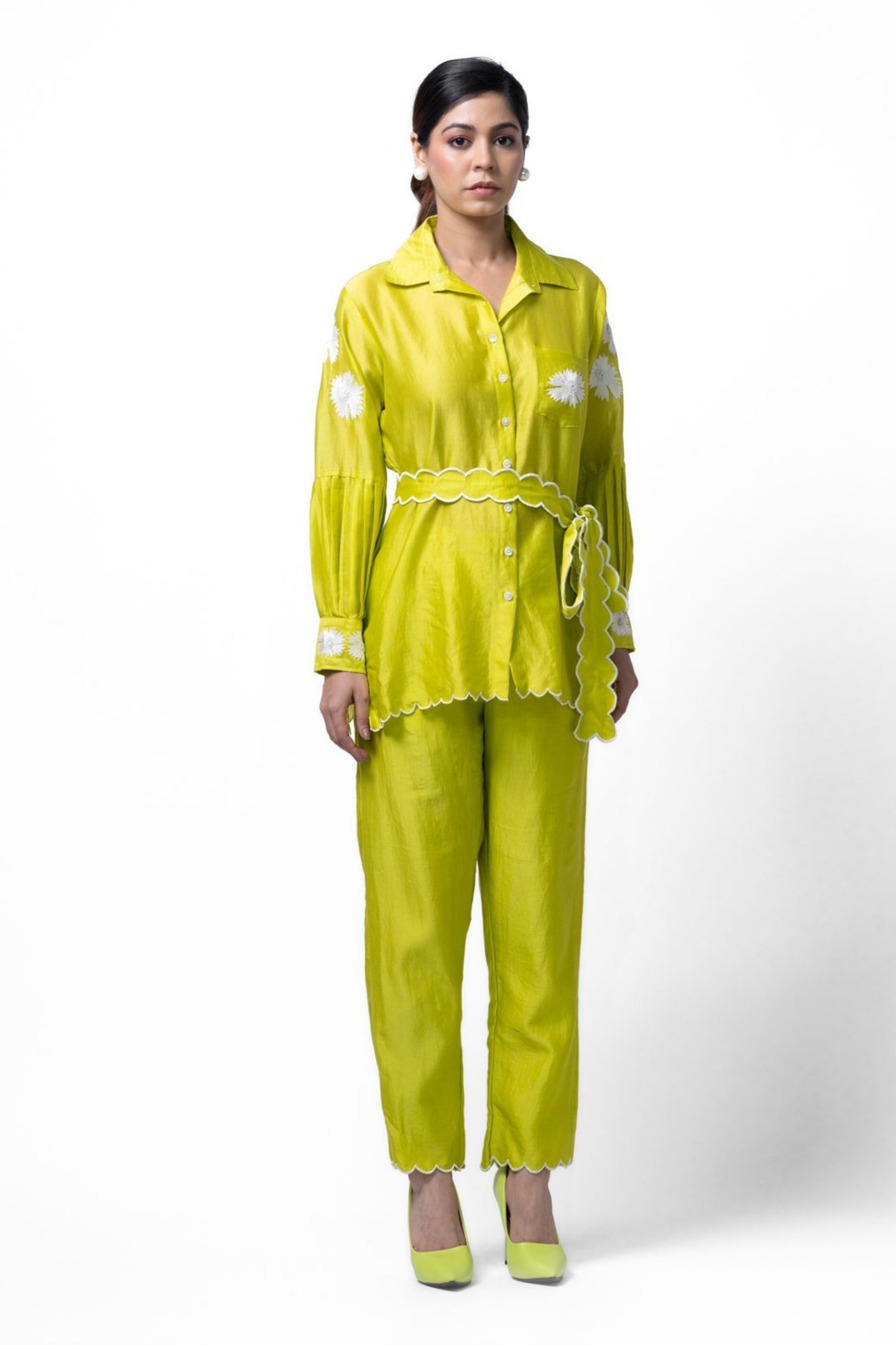 Neon Green Pleated Coord Set