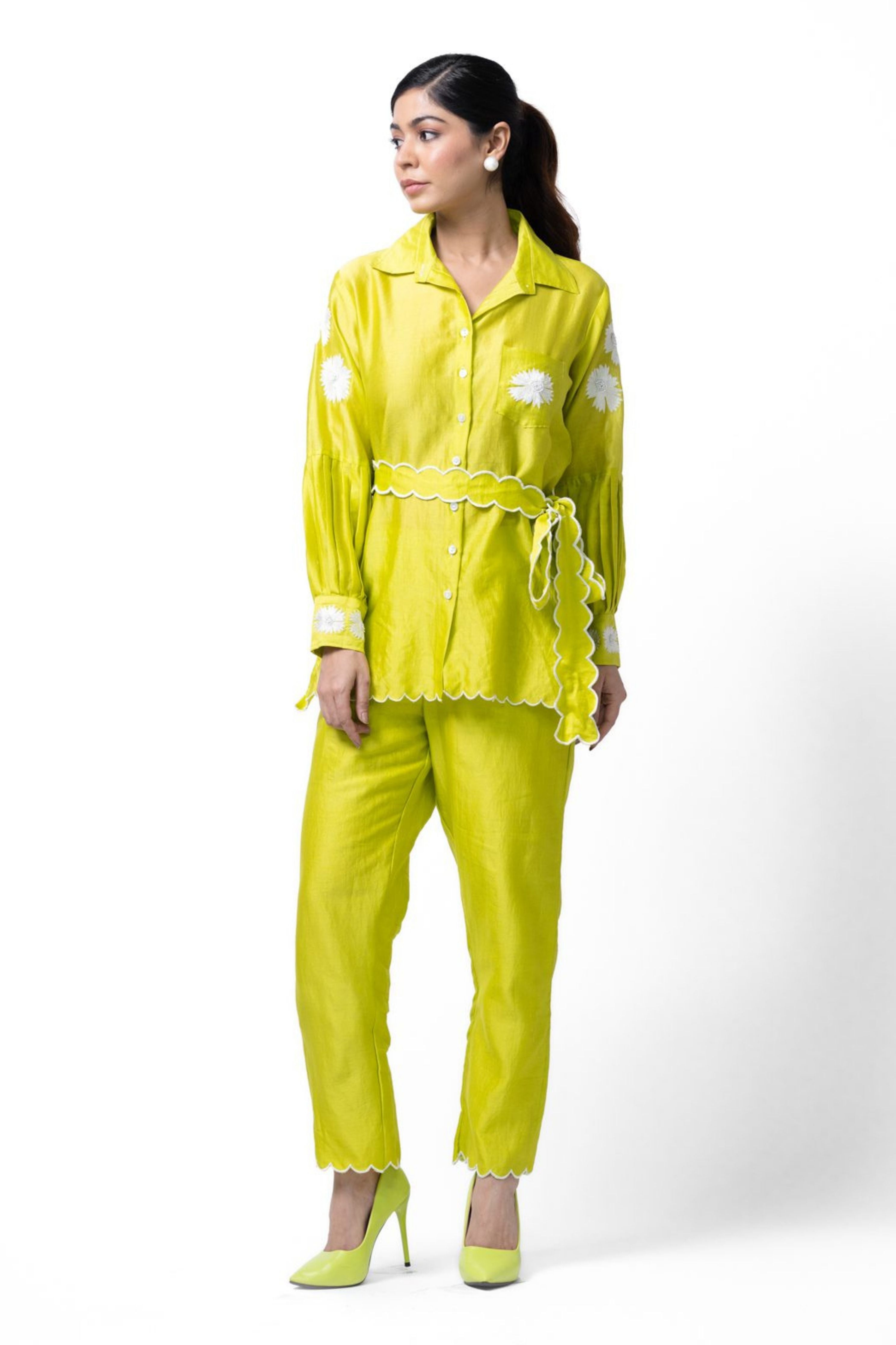 Neon Green Pleated Coord Set