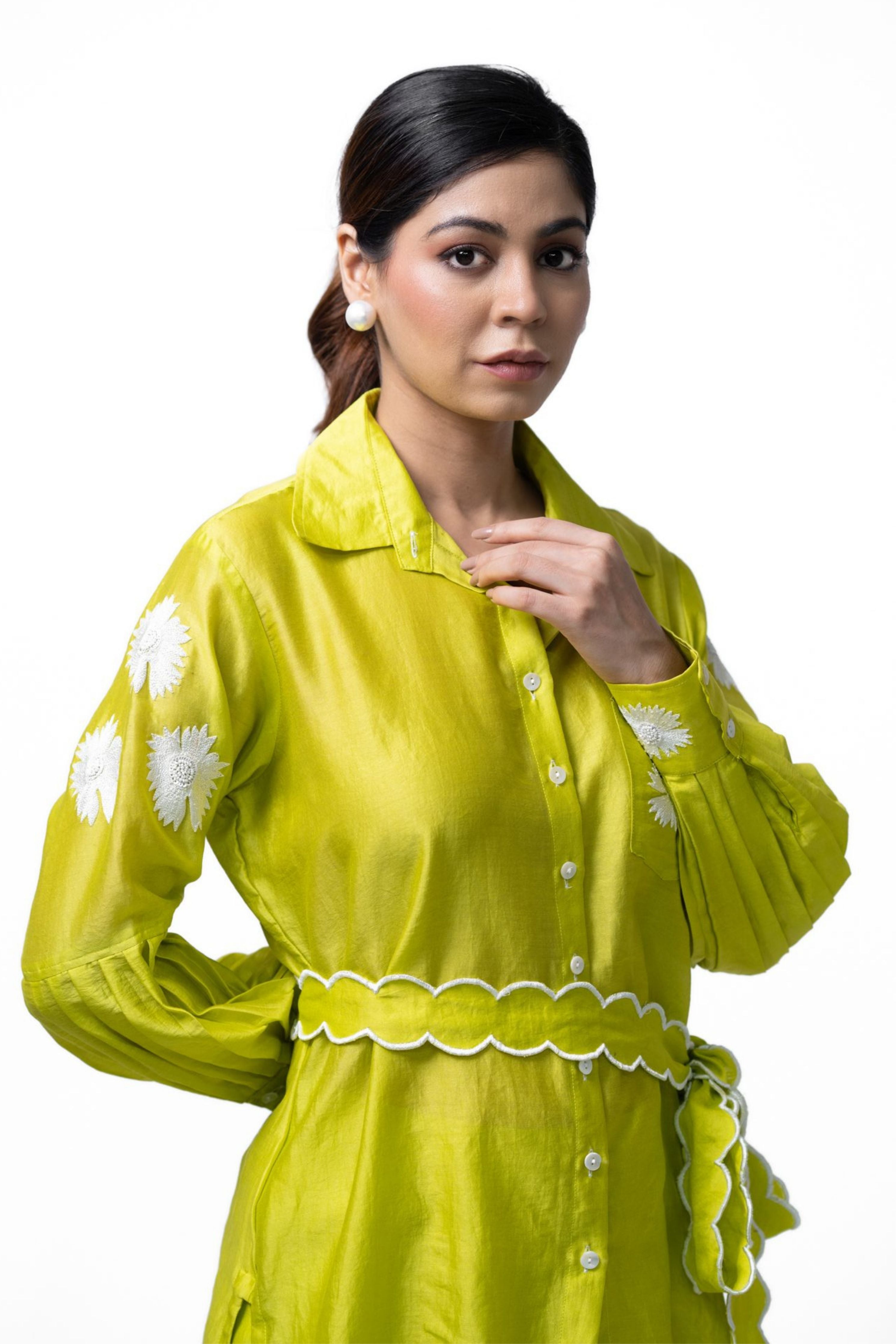Neon Green Pleated Coord Set