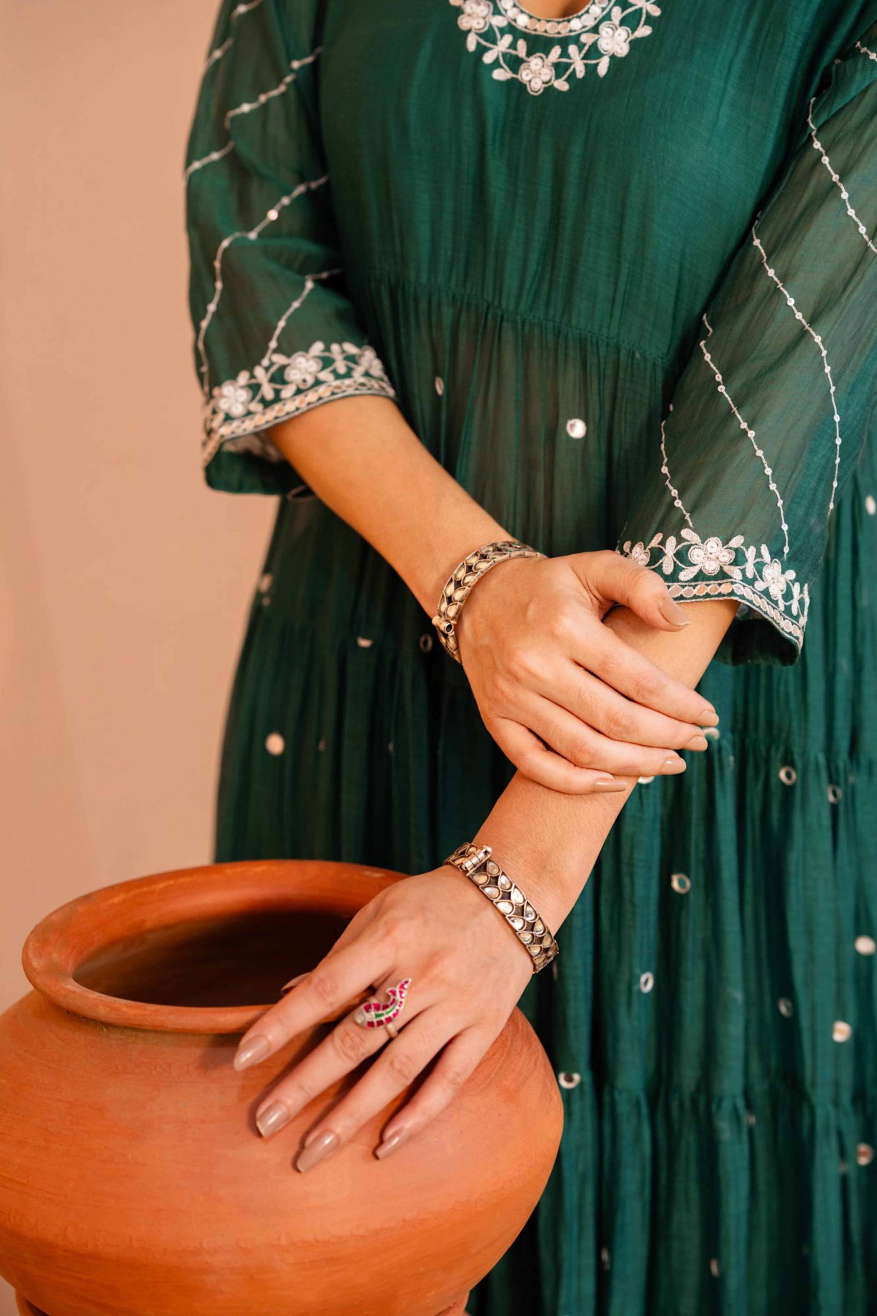 Emerald Green Tiered Anarkali Set
