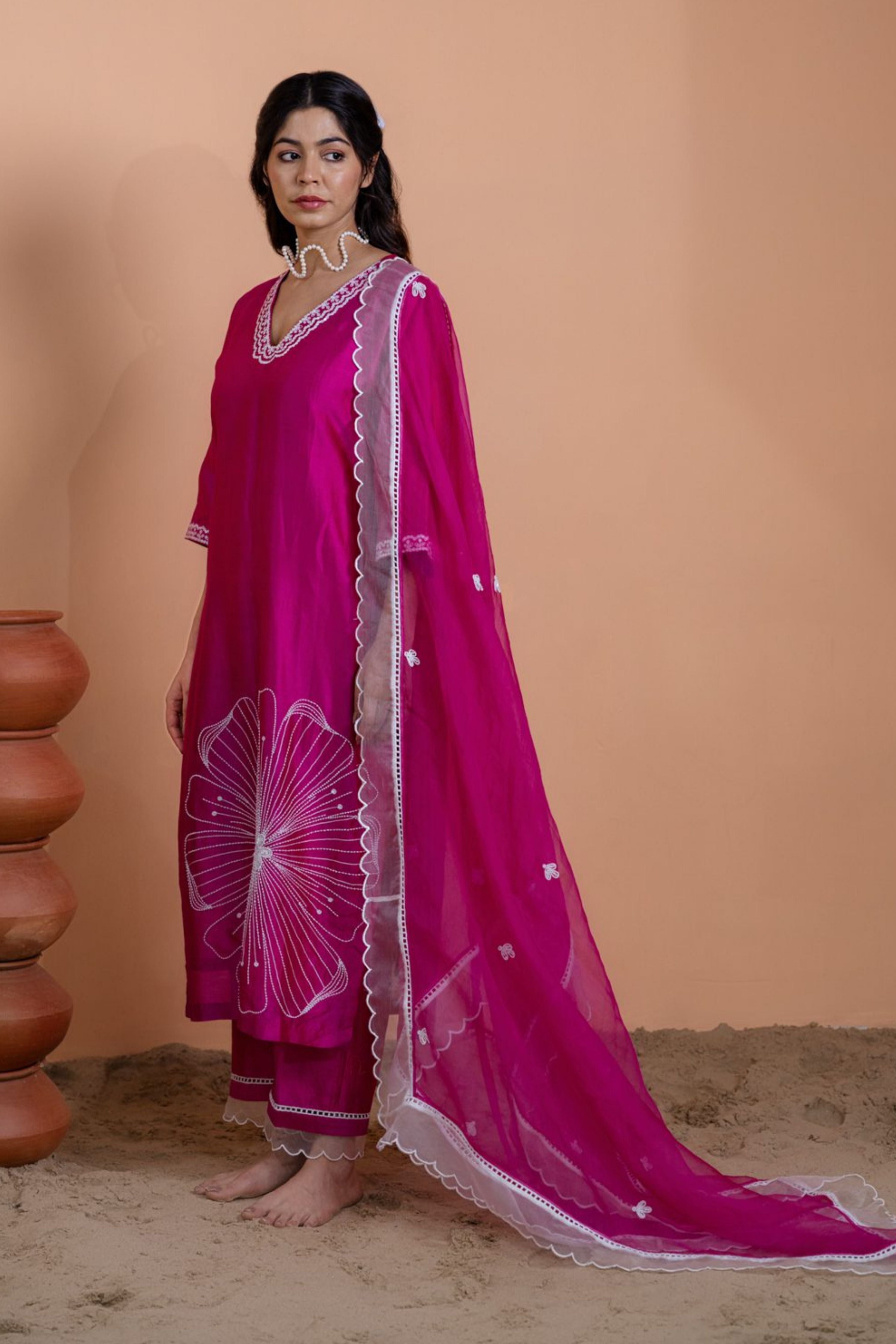 Pink Floral Motif Suit Set