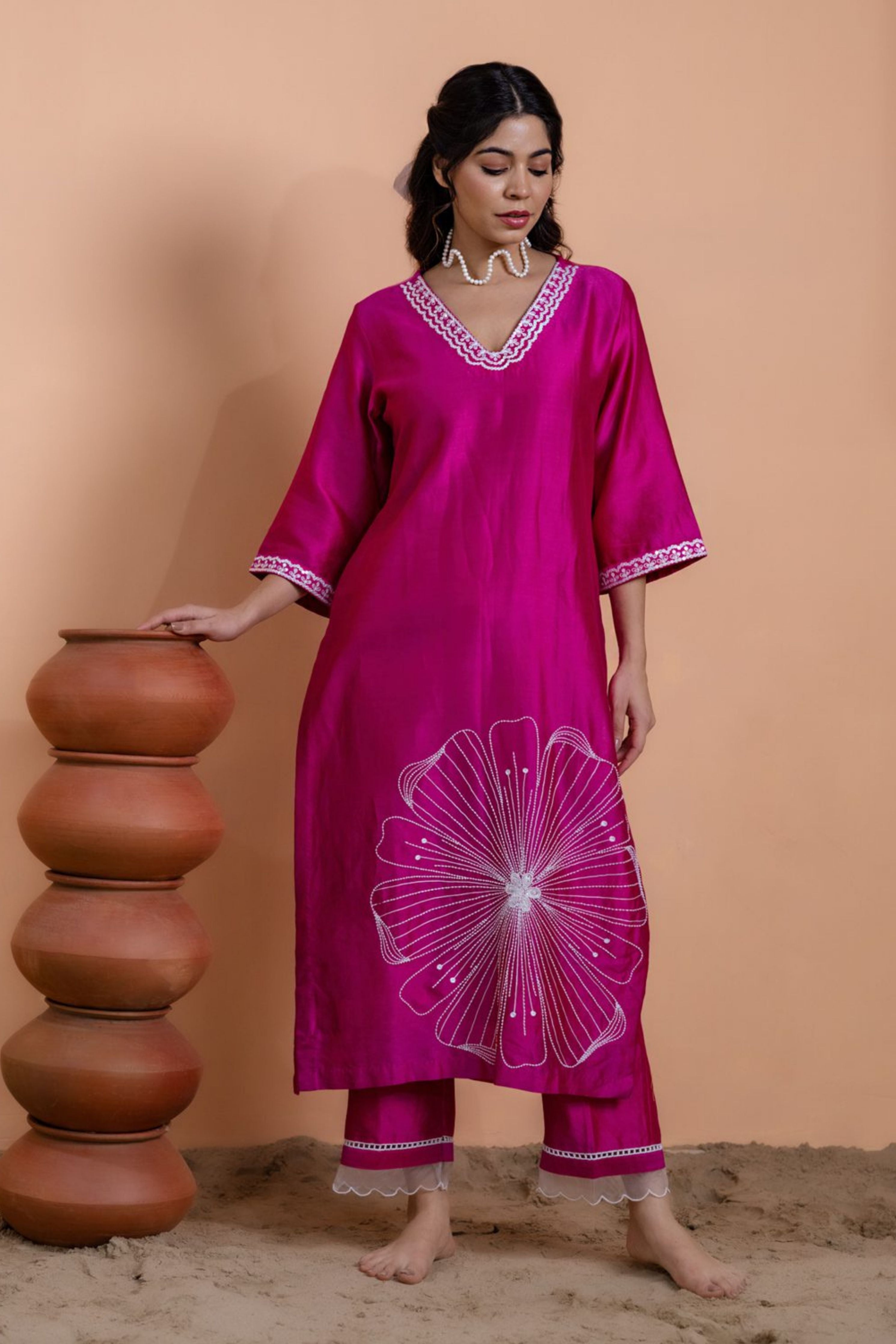 Pink Floral Motif Suit Set