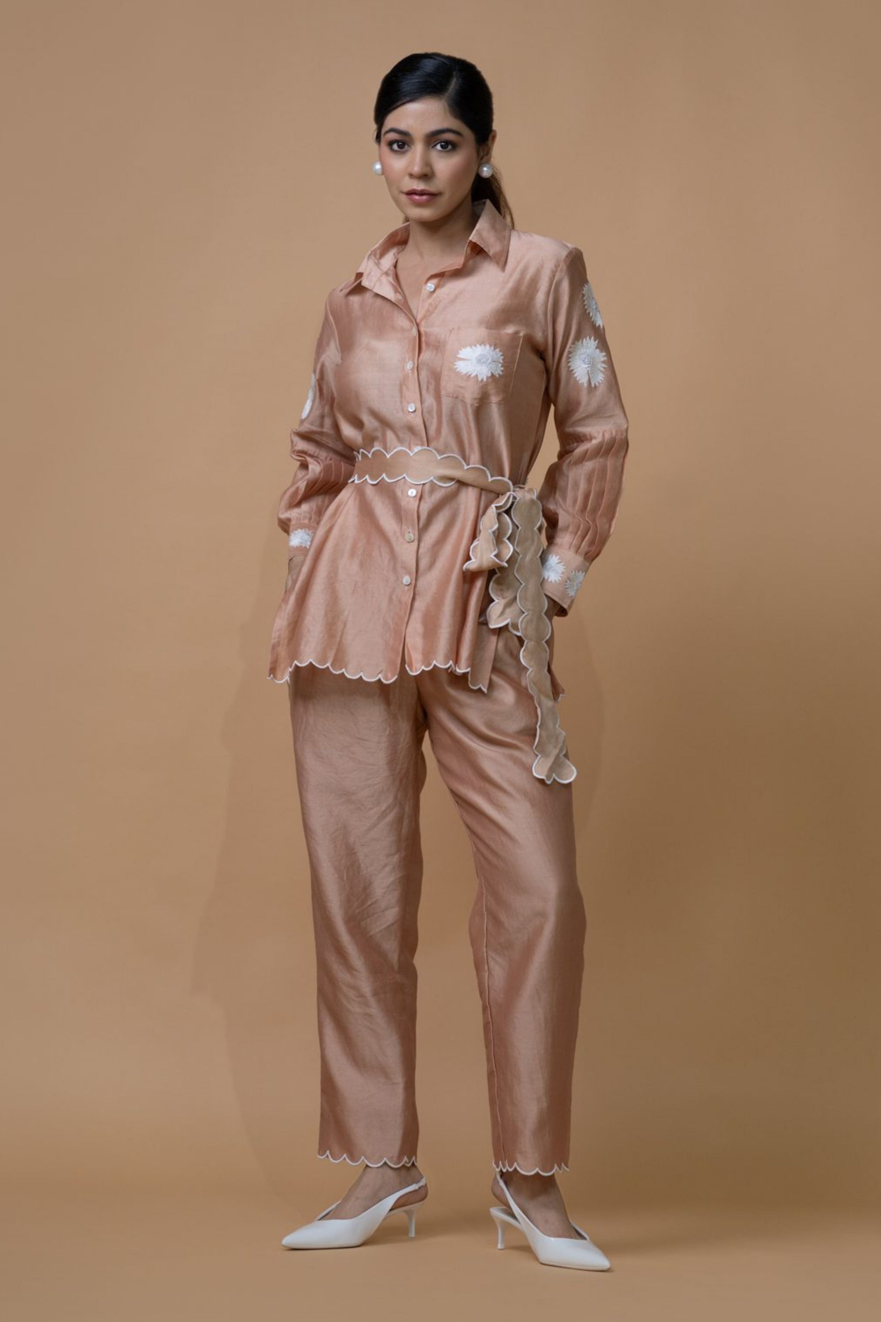 Beige Pleated Coord Set