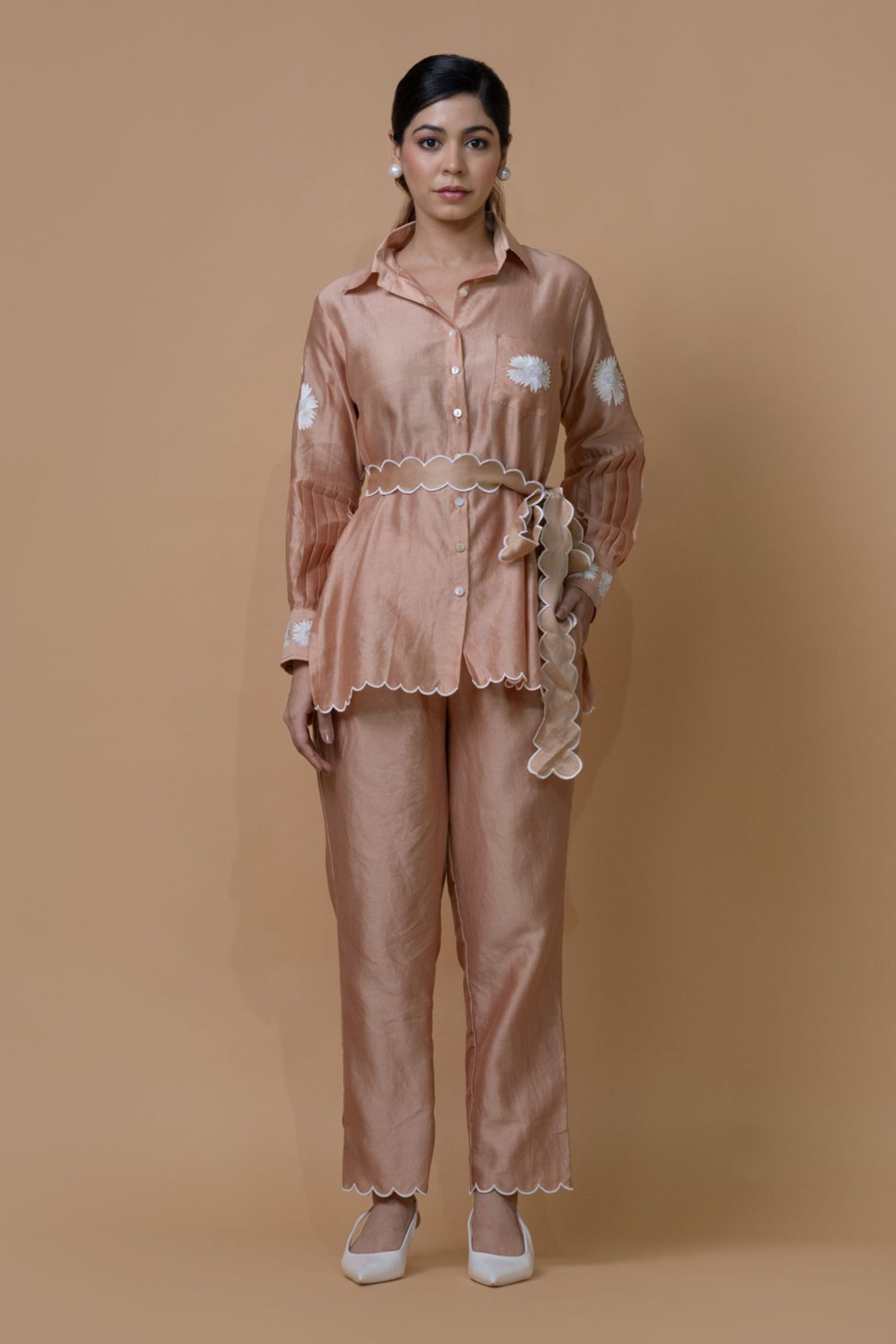 Beige Pleated Coord Set
