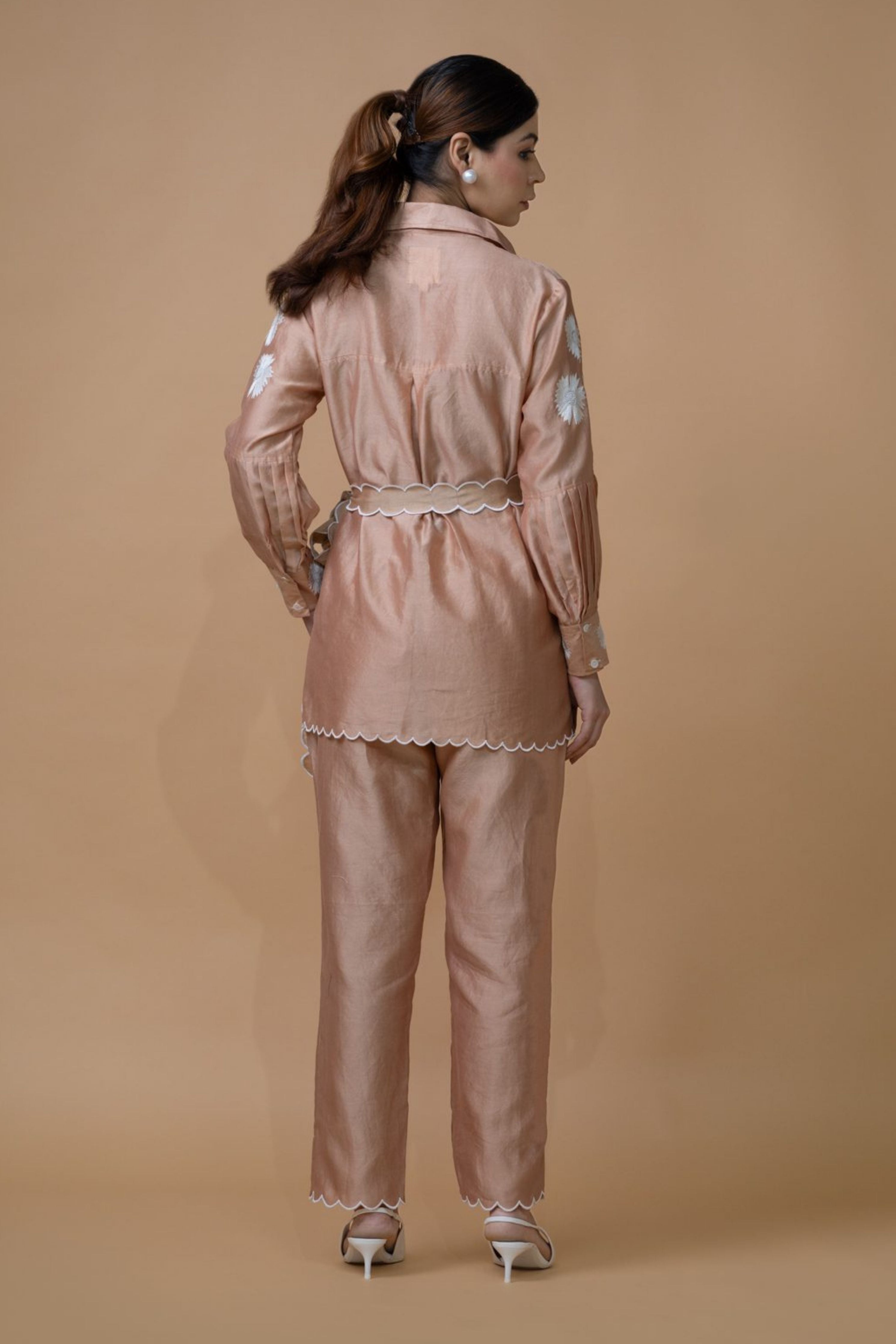 Beige Pleated Coord Set