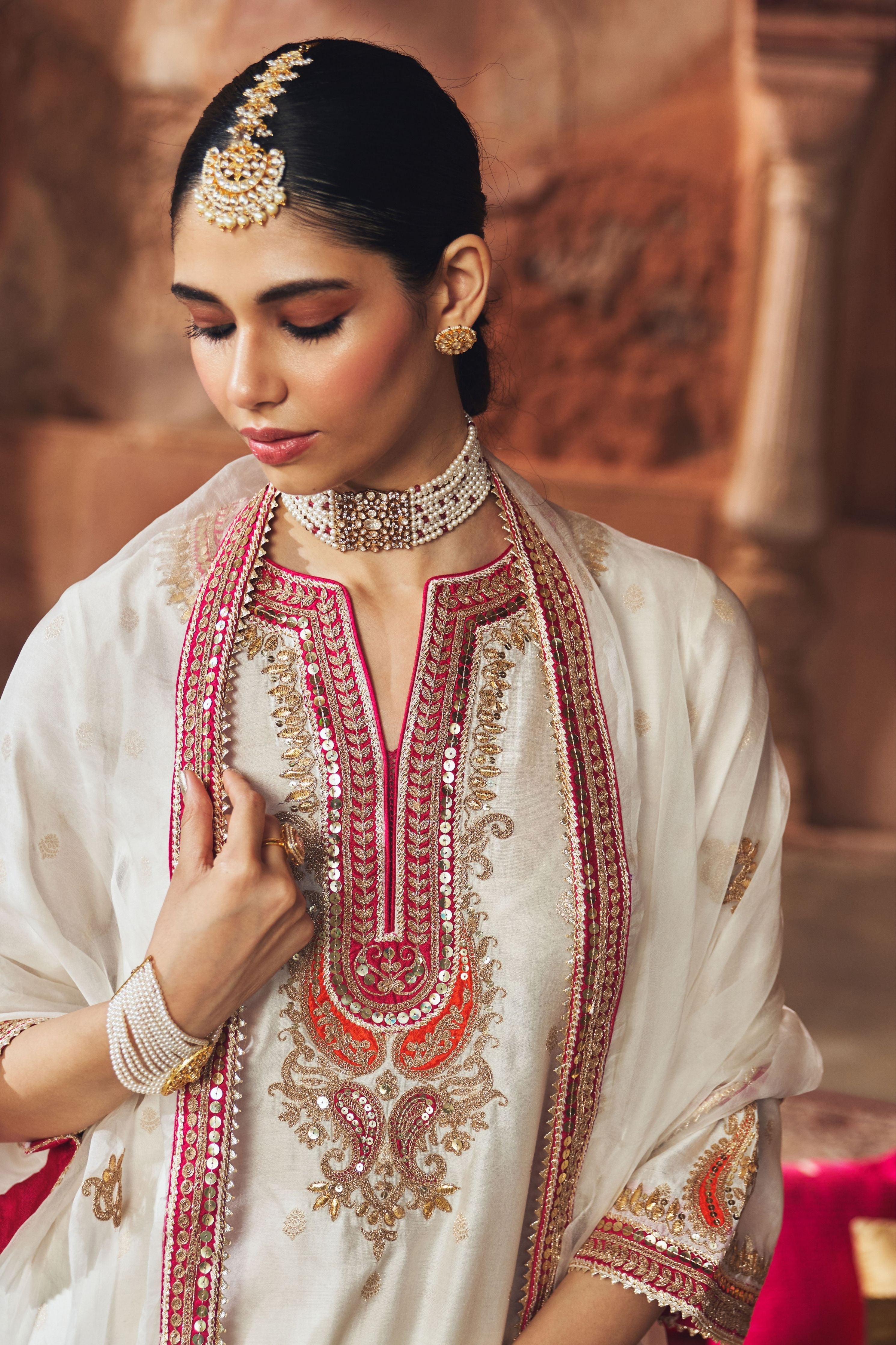 Mehwish  Daisy Ivory Short Kurta With Salwar And Dupatta