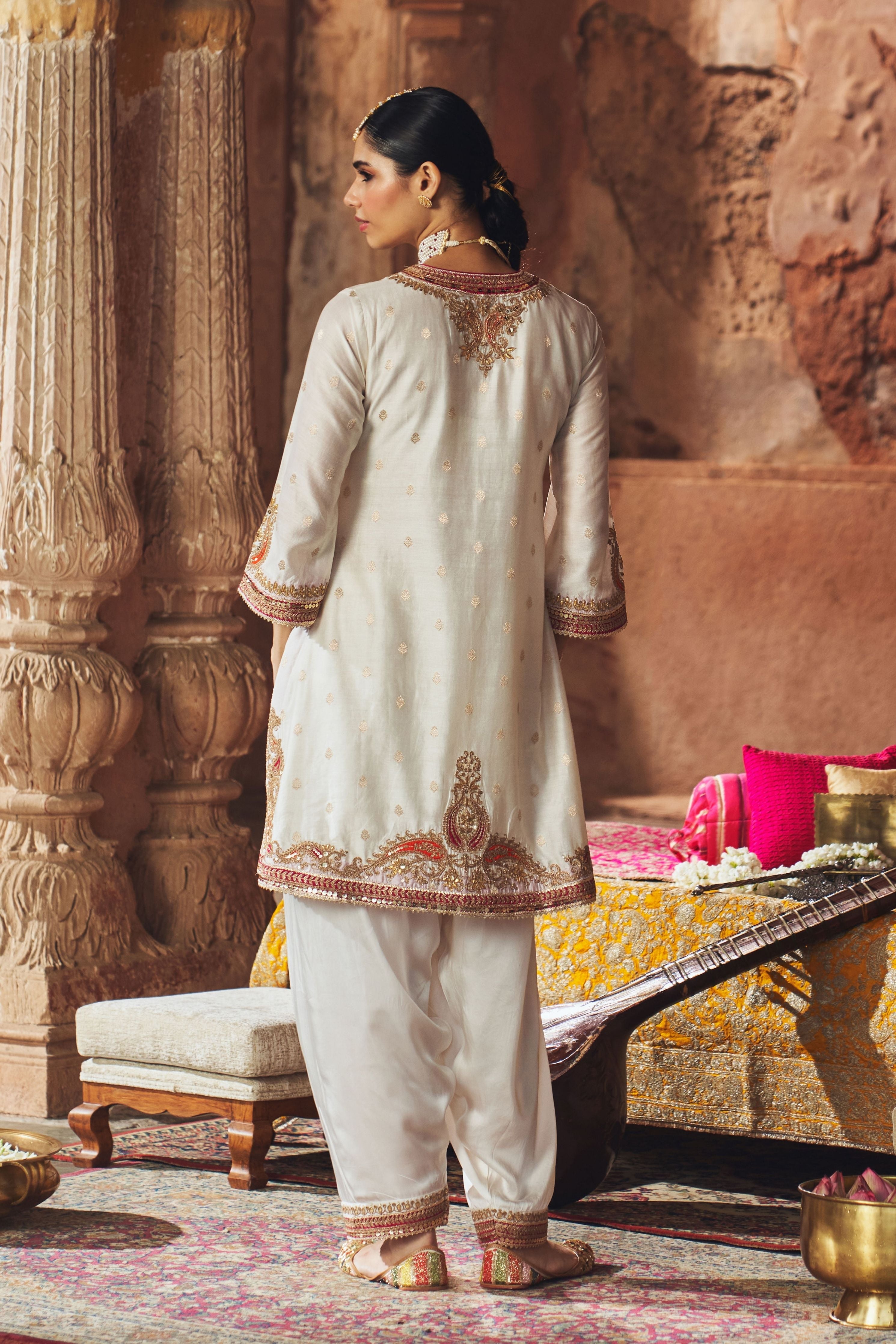 Mehwish  Daisy Ivory Short Kurta With Salwar And Dupatta