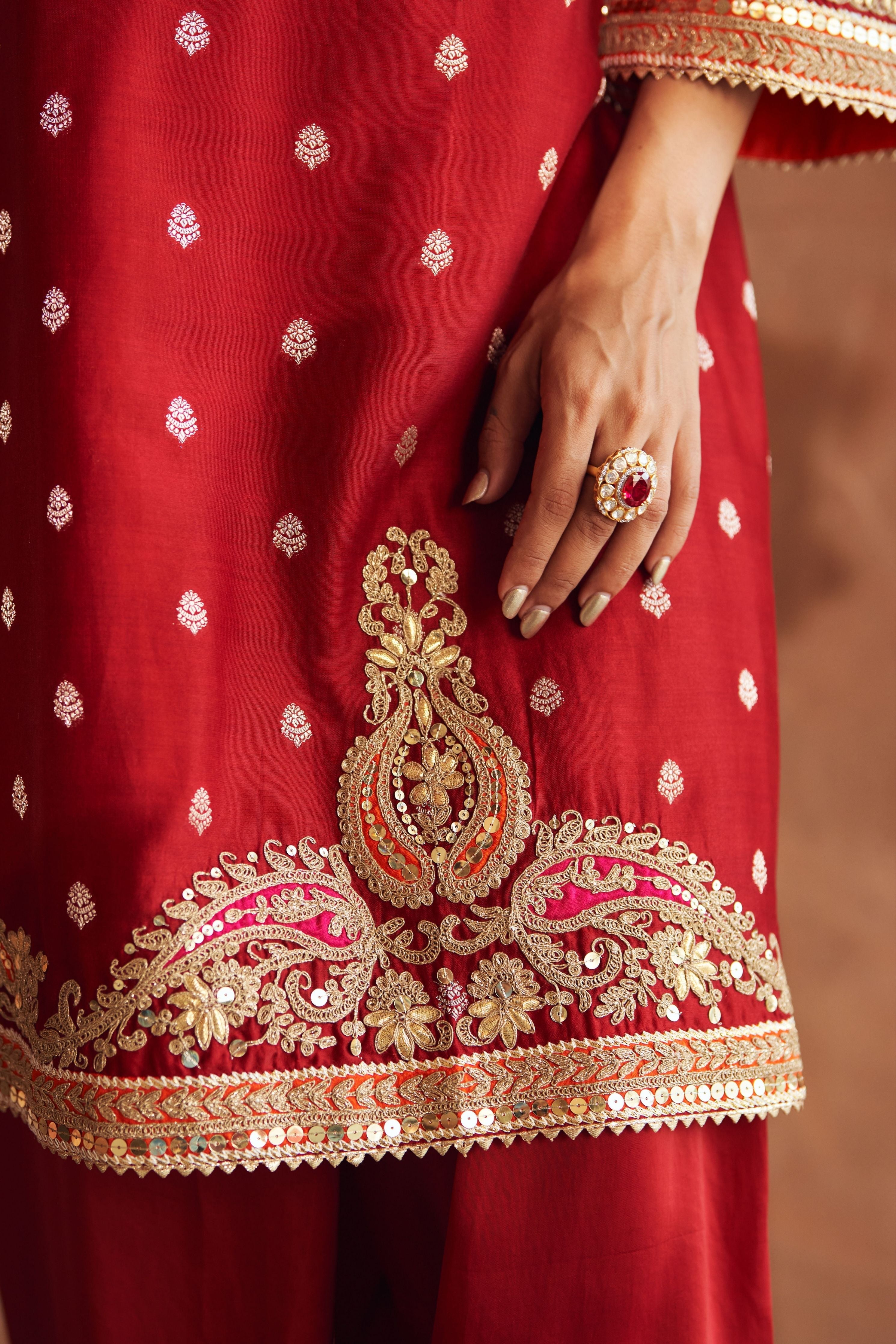 Mehwish  Deep Red Short Kurta With Salwar And Dupatta