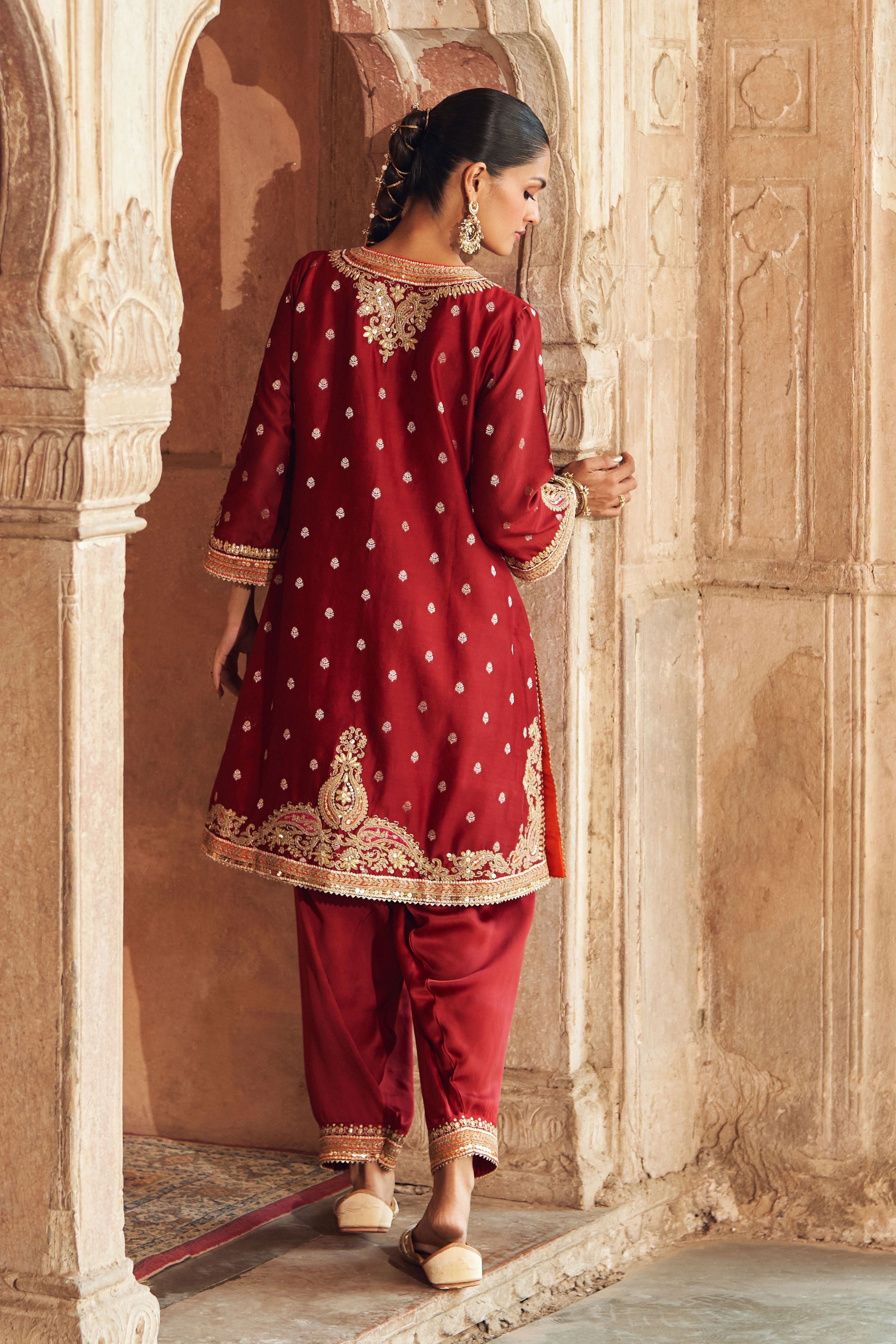 Mehwish  Deep Red Short Kurta With Salwar And Dupatta