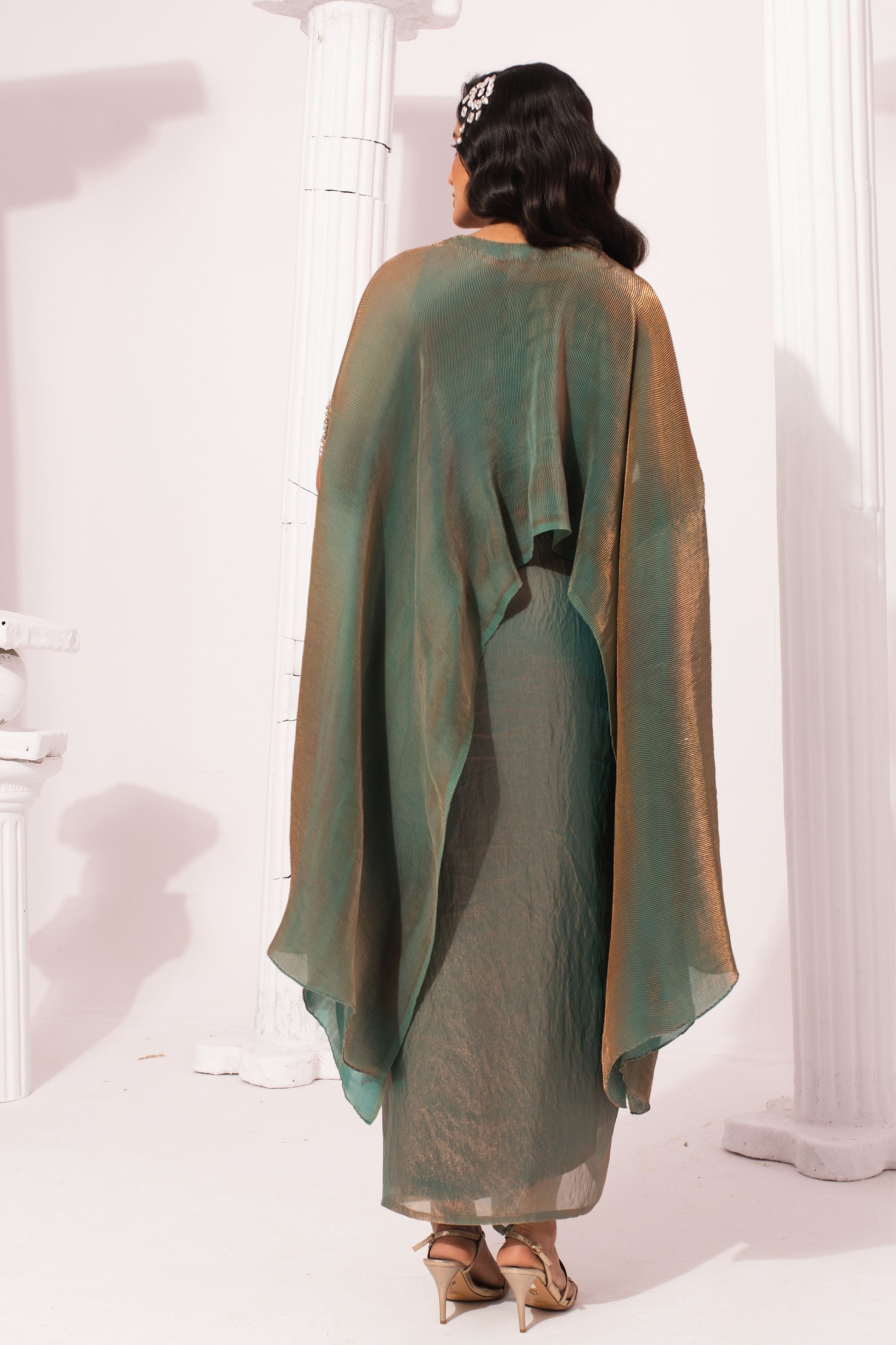 Metalic Moss Green Kaftan & Dhoti Set