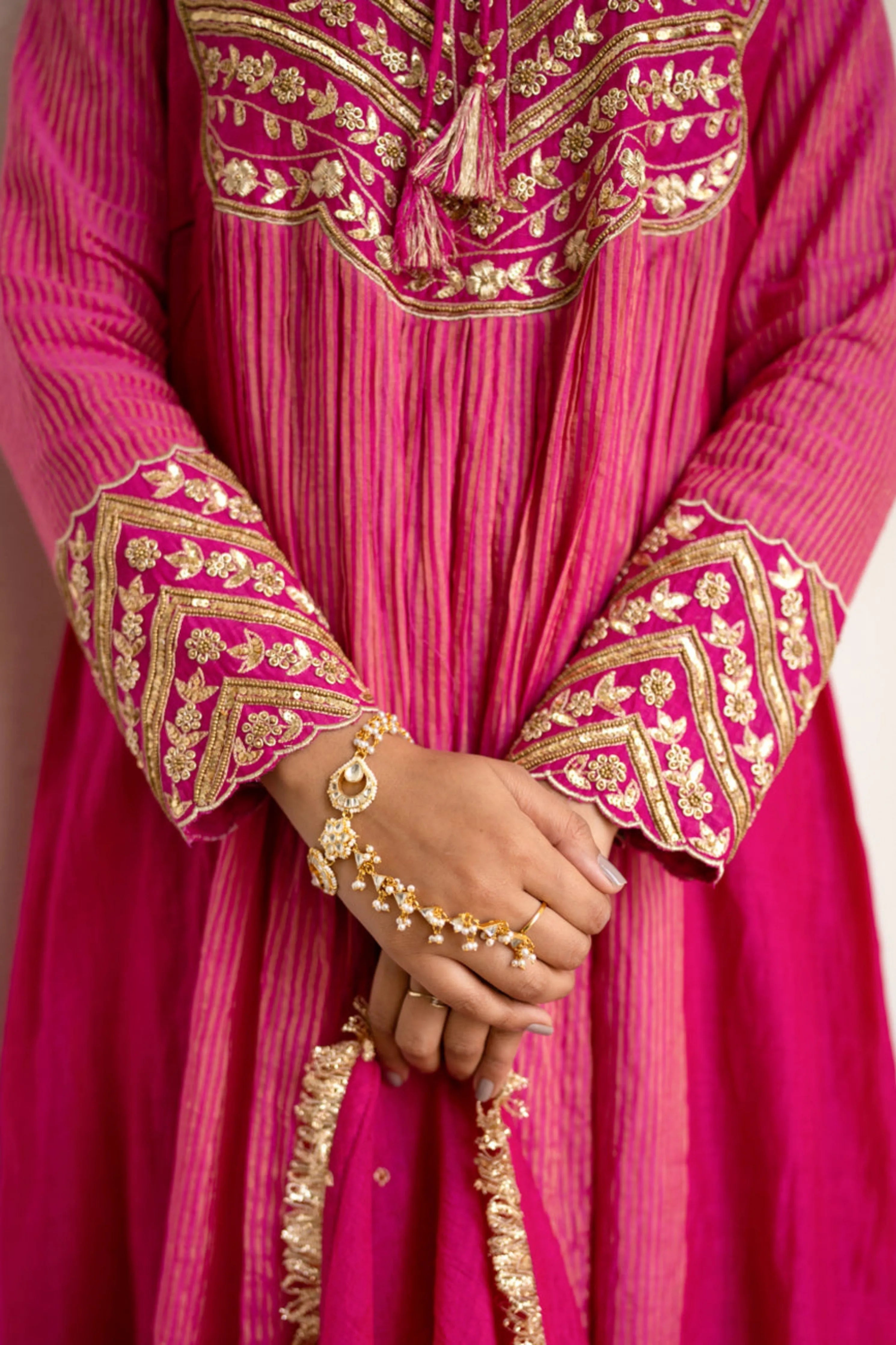 Pink Tissue Centre Gathered Kurta Set