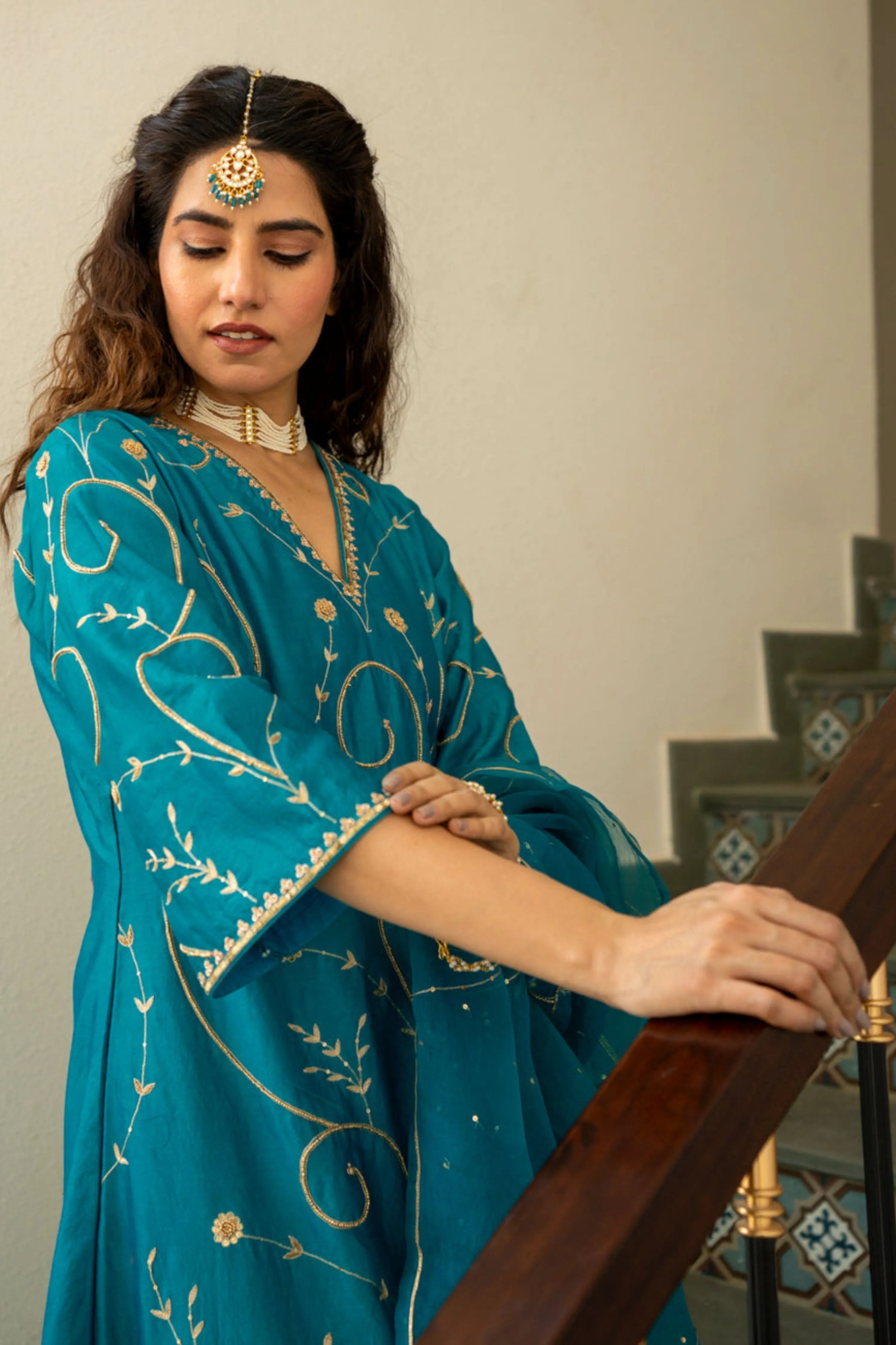 Firozi Moti Jaal A-Line Kurta Set
