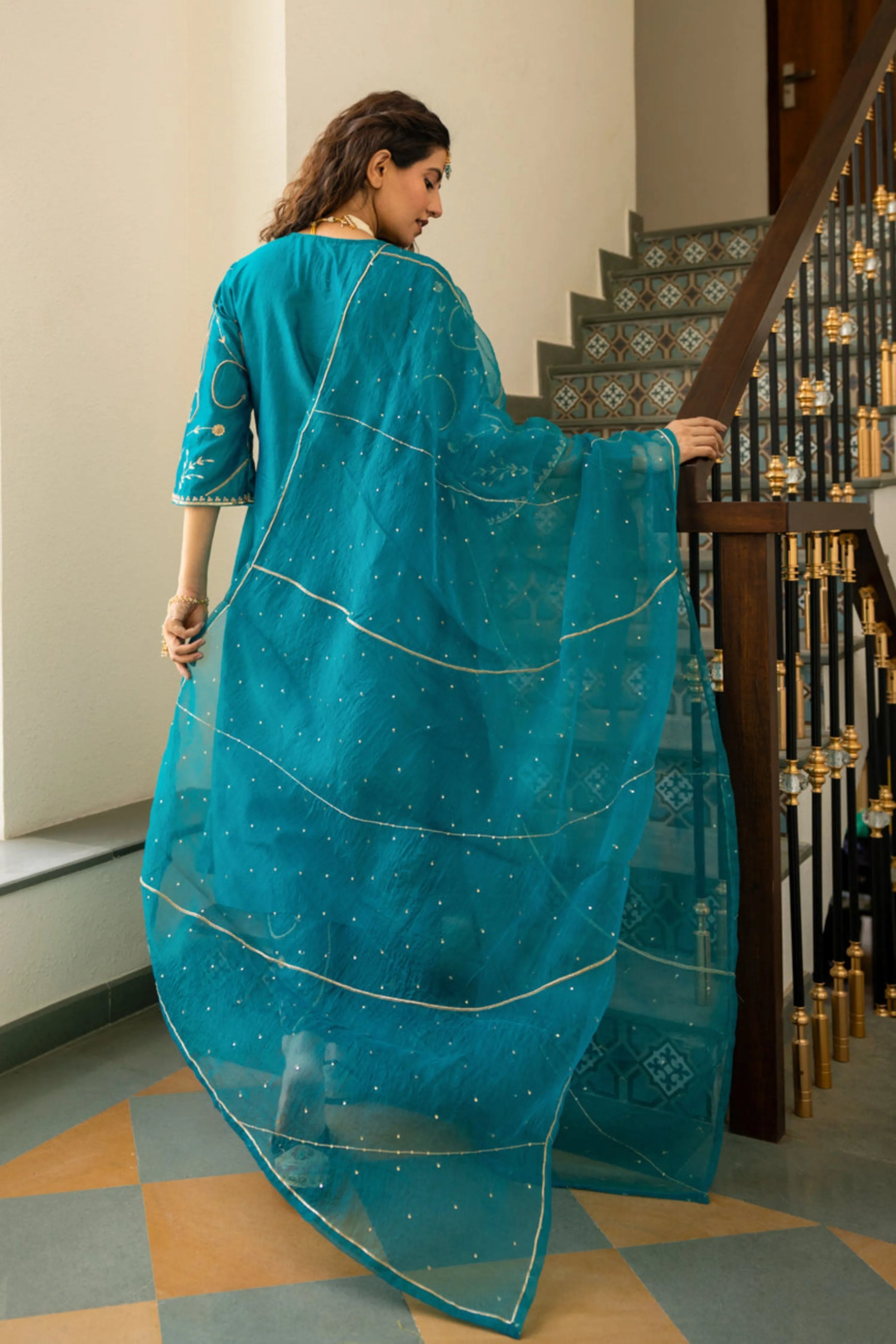 Firozi Moti Jaal A-Line Kurta Set