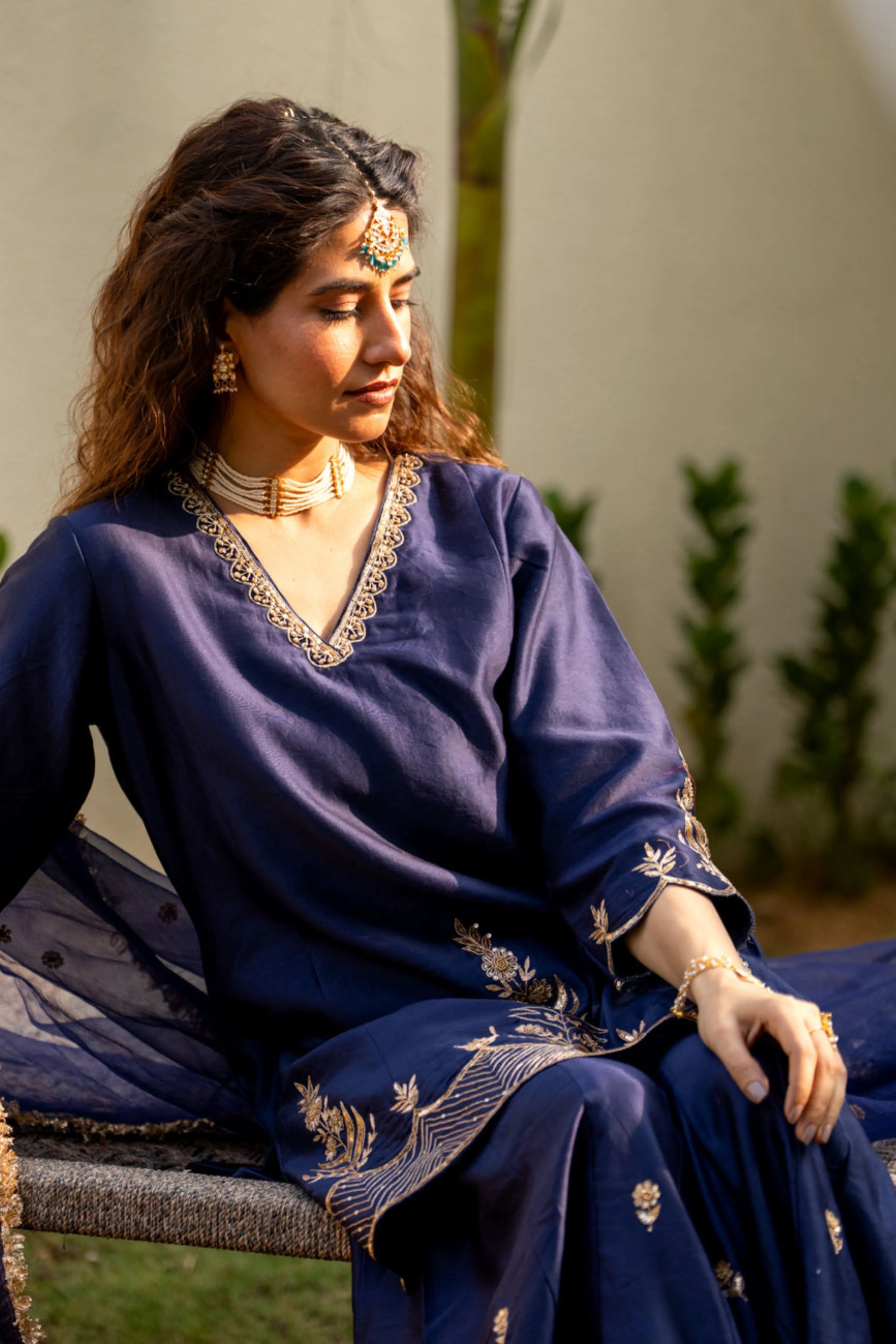 Midnight Blue Boota Aari Sharara Set