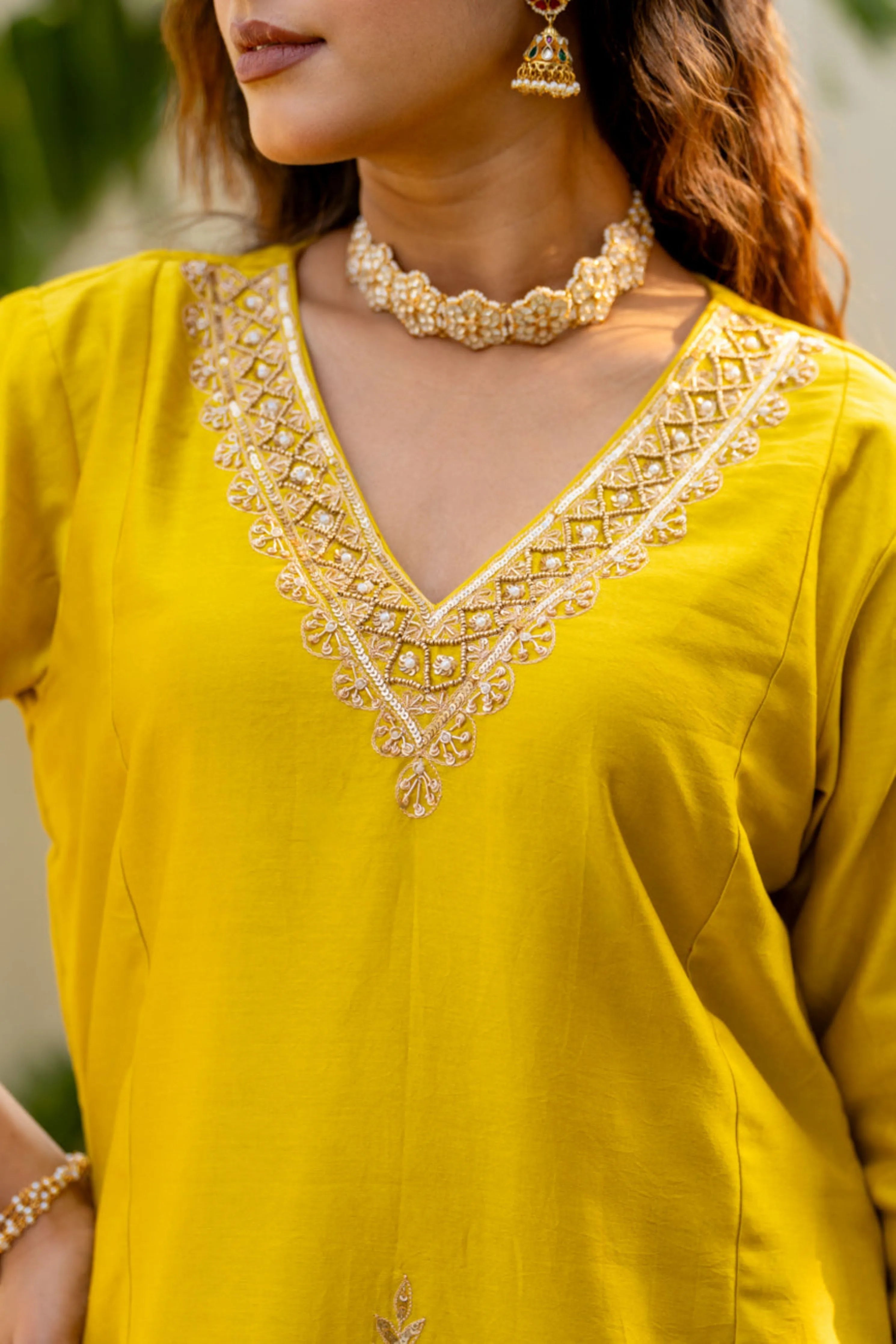 Lime Mustard Boota Aari Sharara