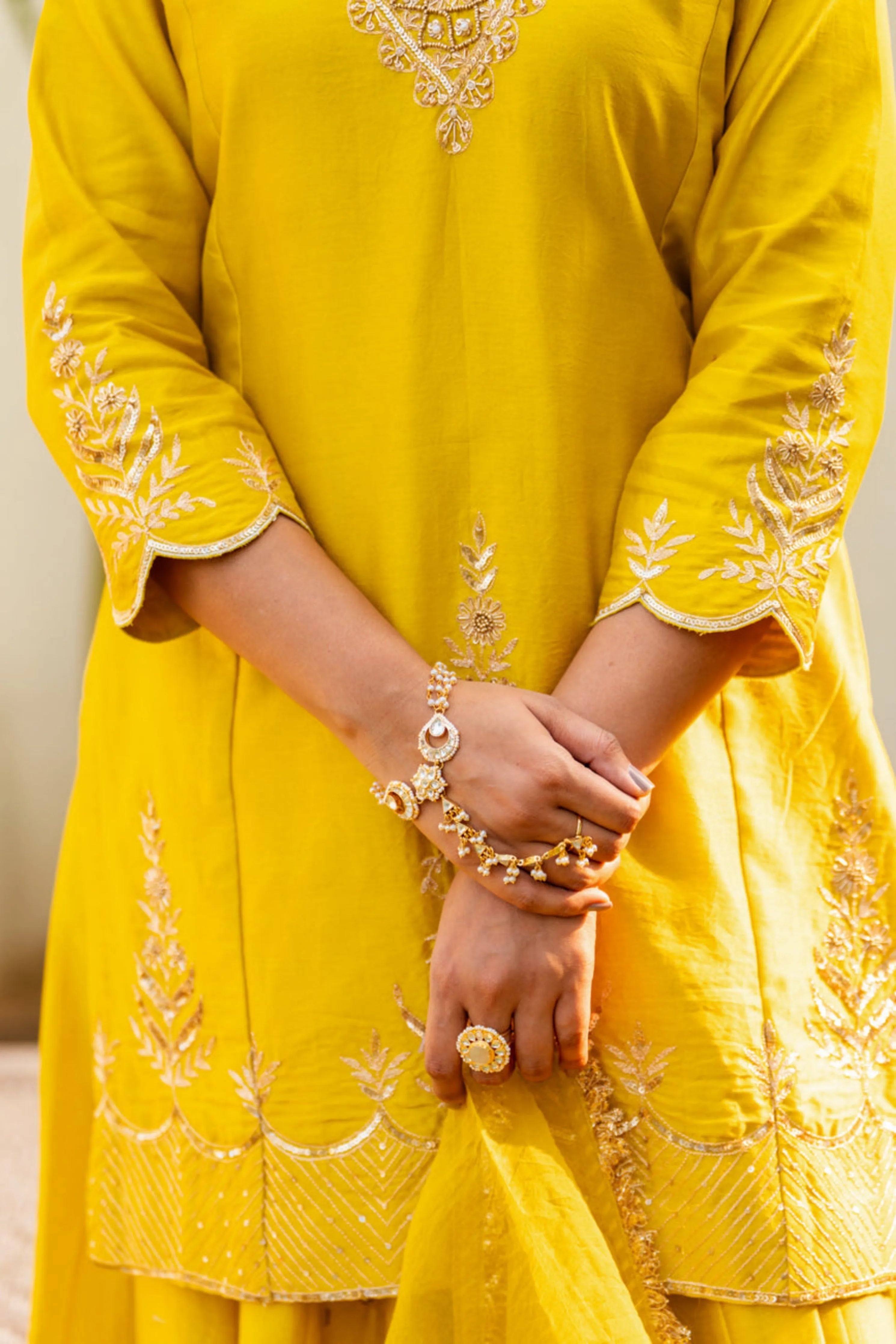 Lime Mustard Boota Aari Sharara