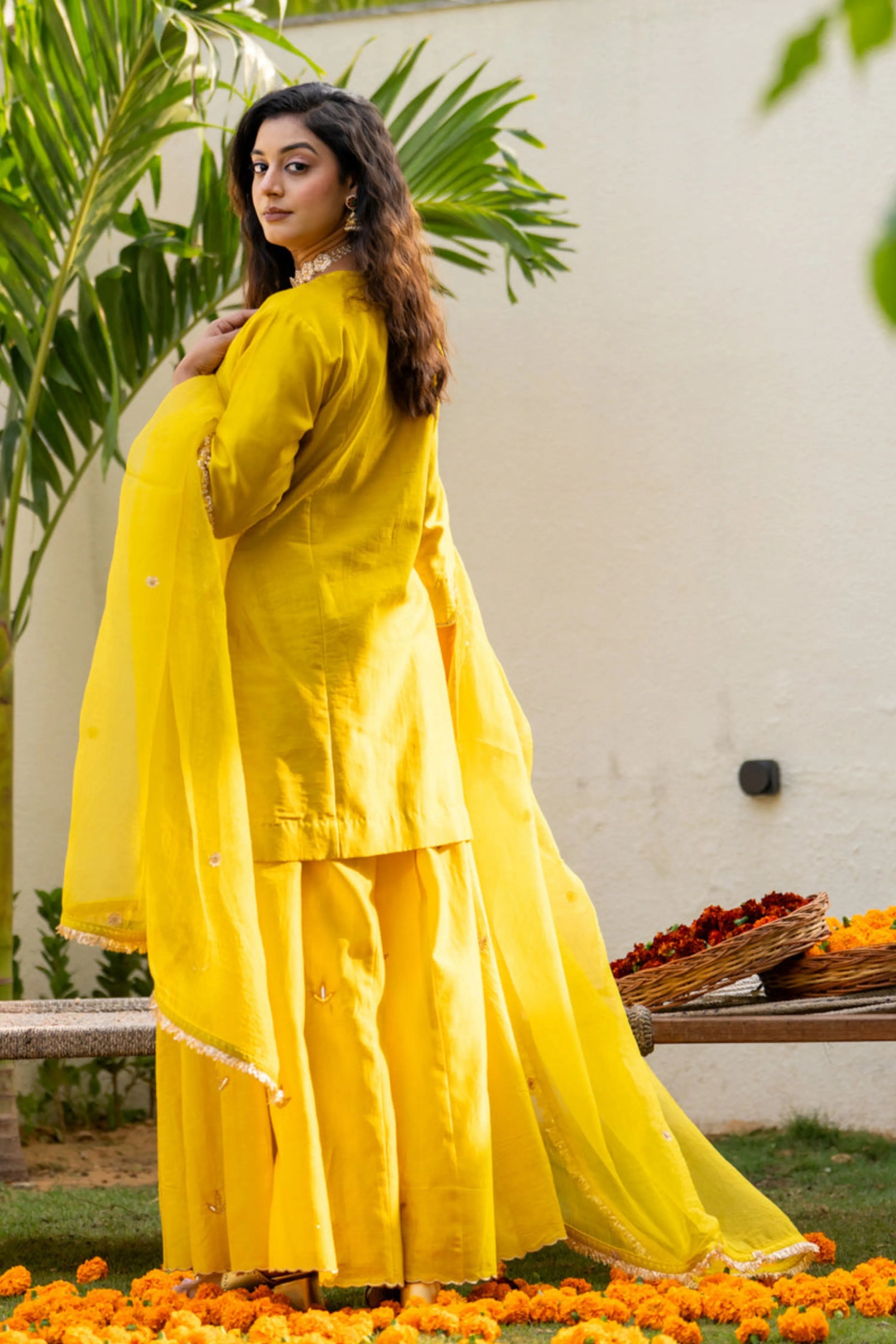 Lime Mustard Boota Aari Sharara