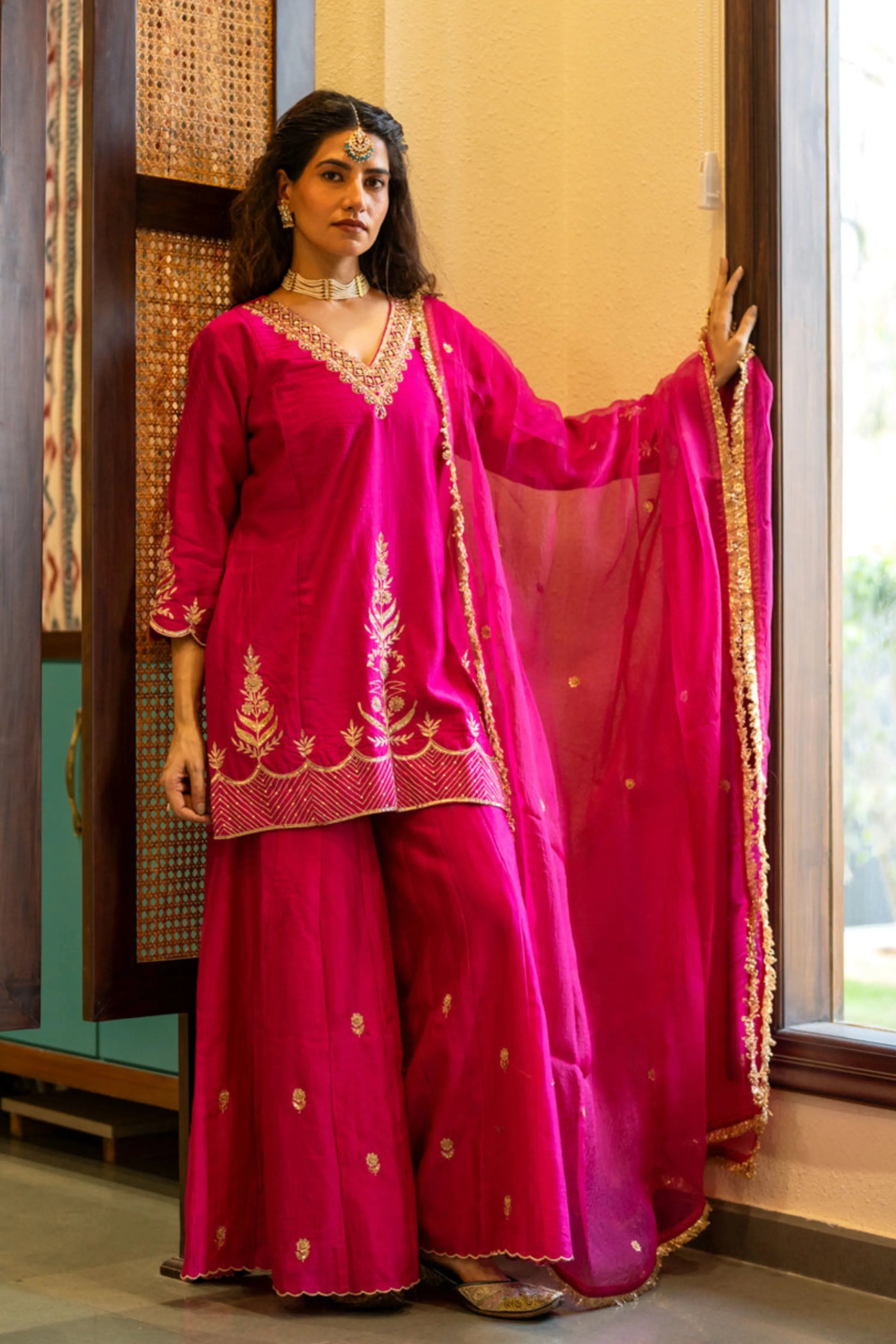 Pink Boota Aari Sharara Set