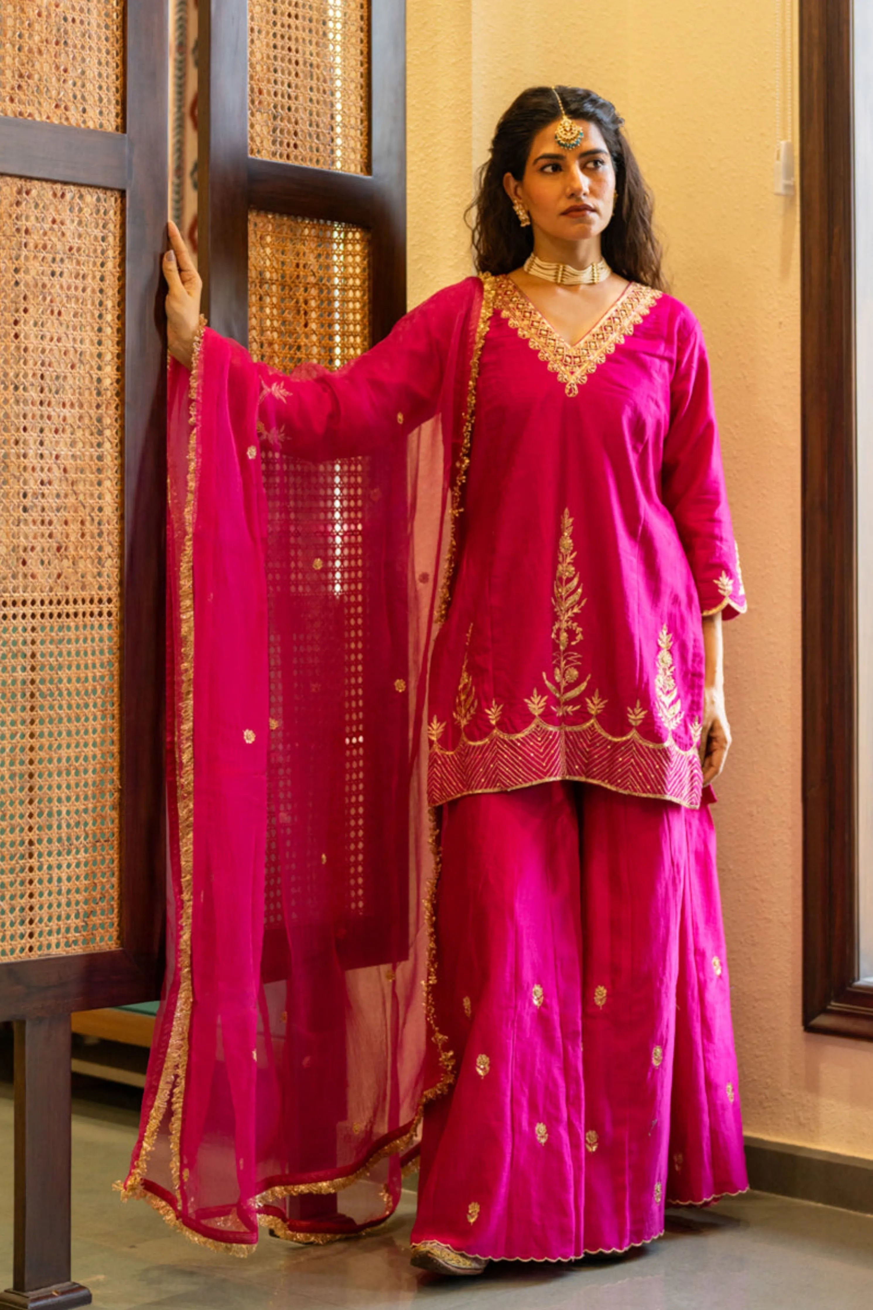 Pink Boota Aari Sharara Set