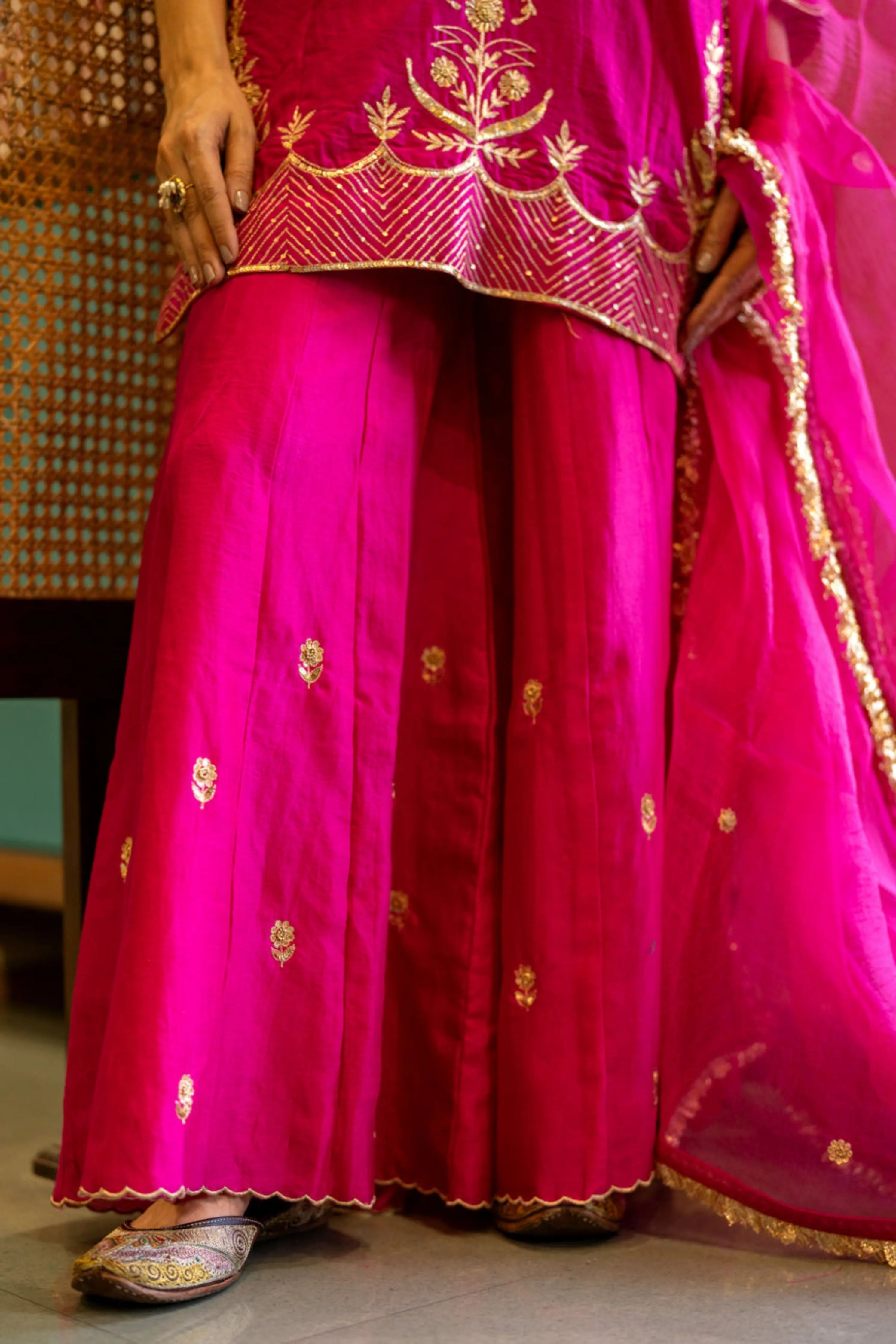 Pink Boota Aari Sharara Set