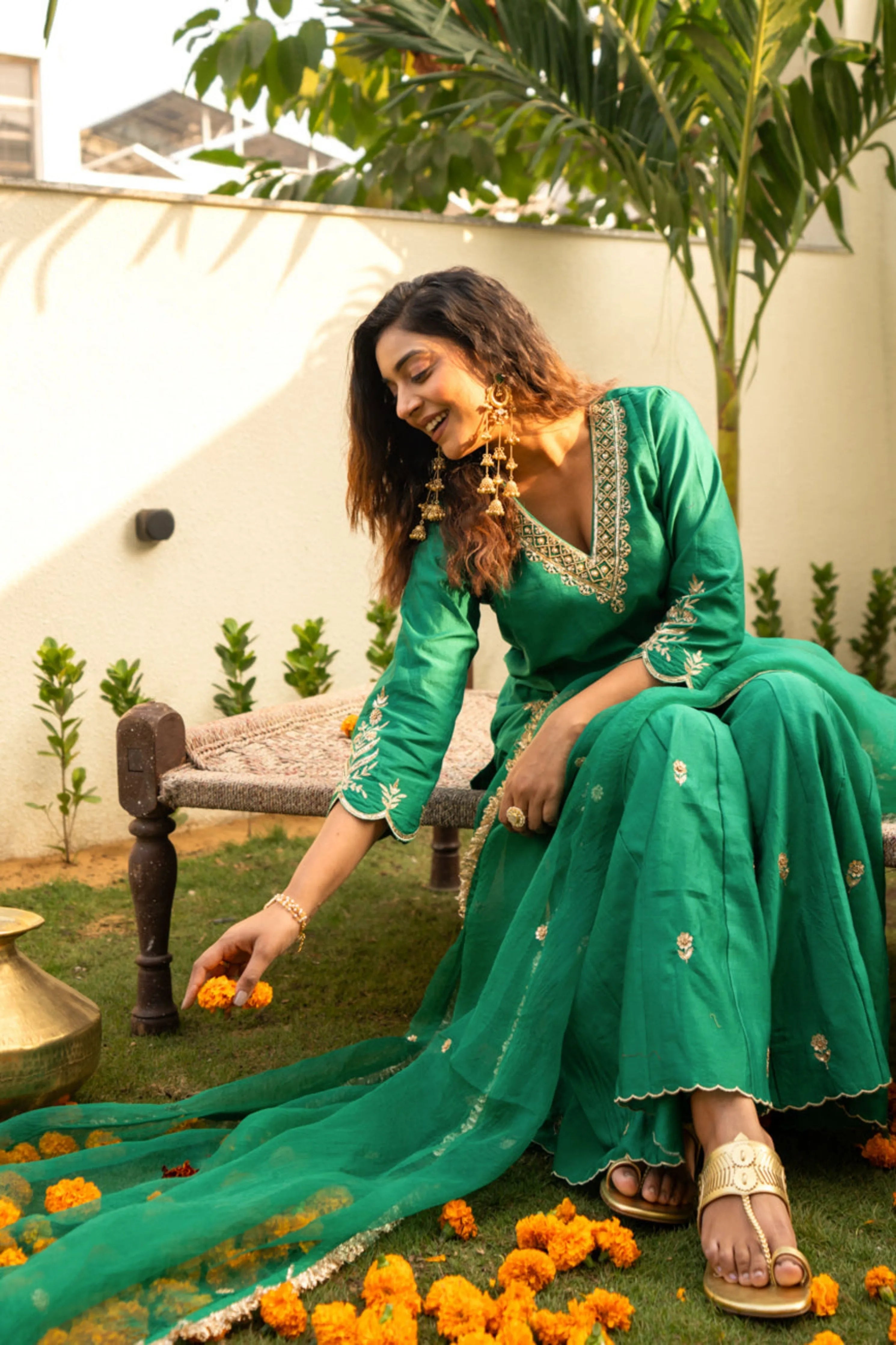 Green Boota Aari Sharara Set
