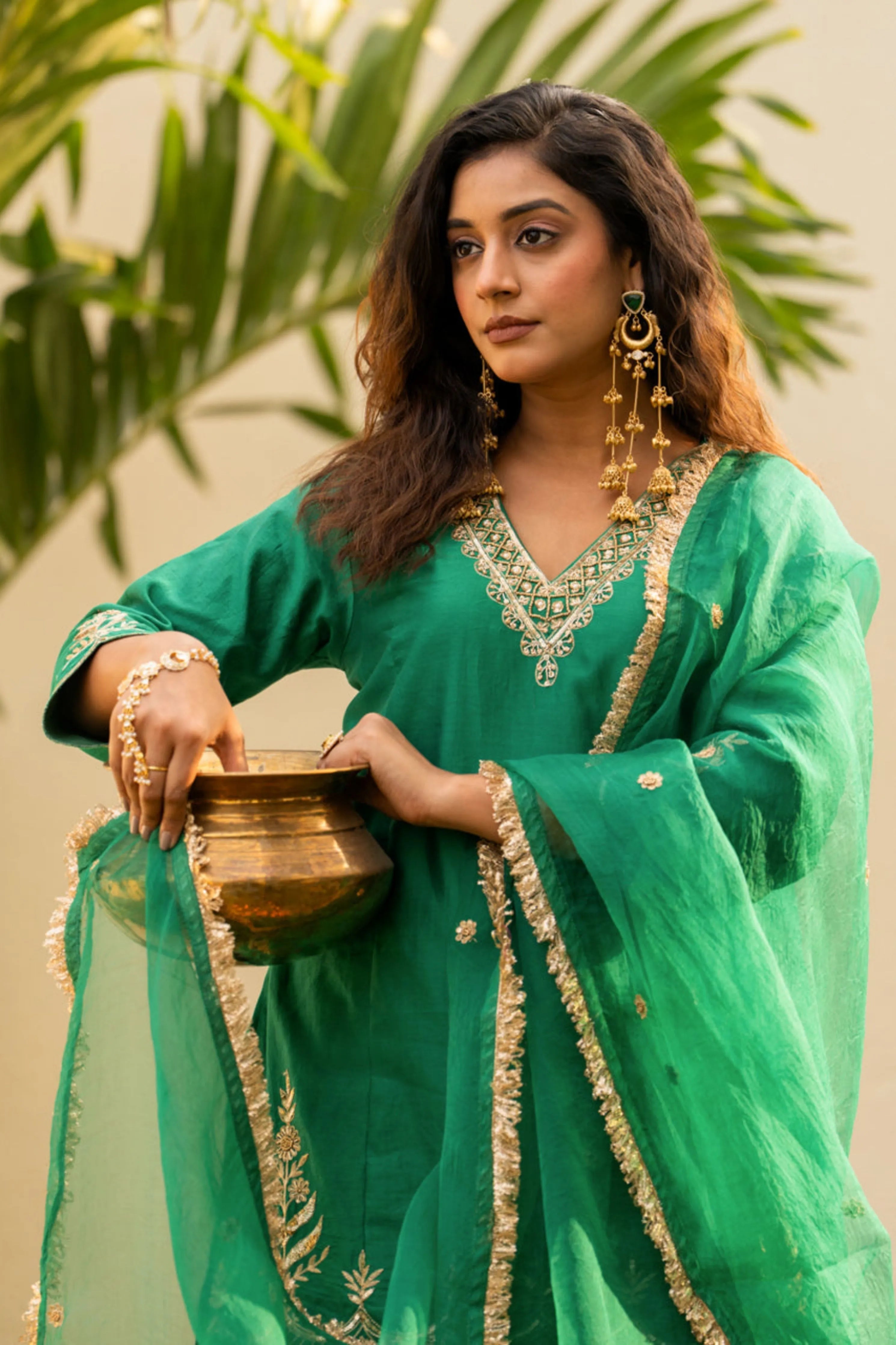 Green Boota Aari Sharara Set