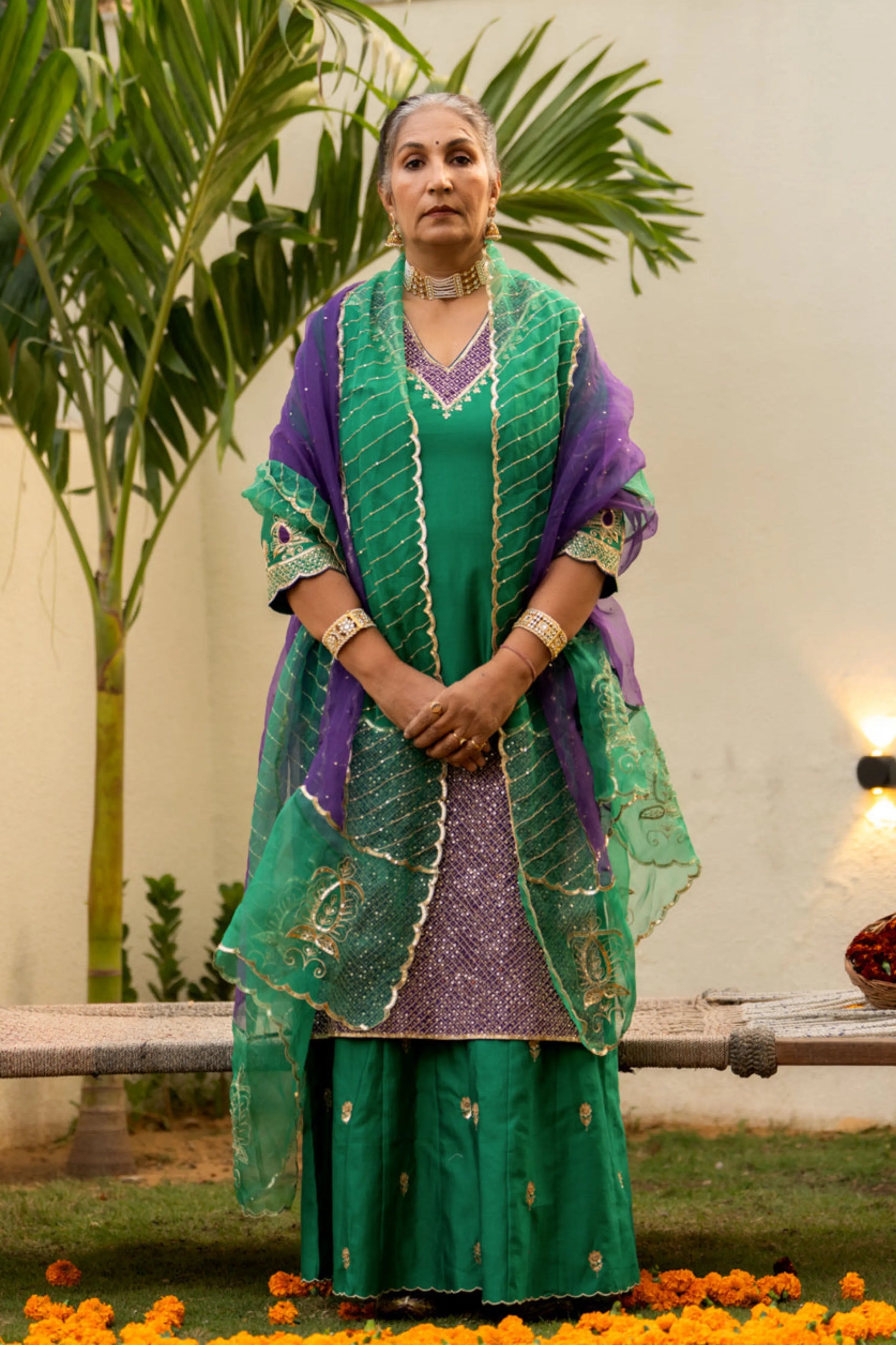 Green Aari Sequinns Sharara Set