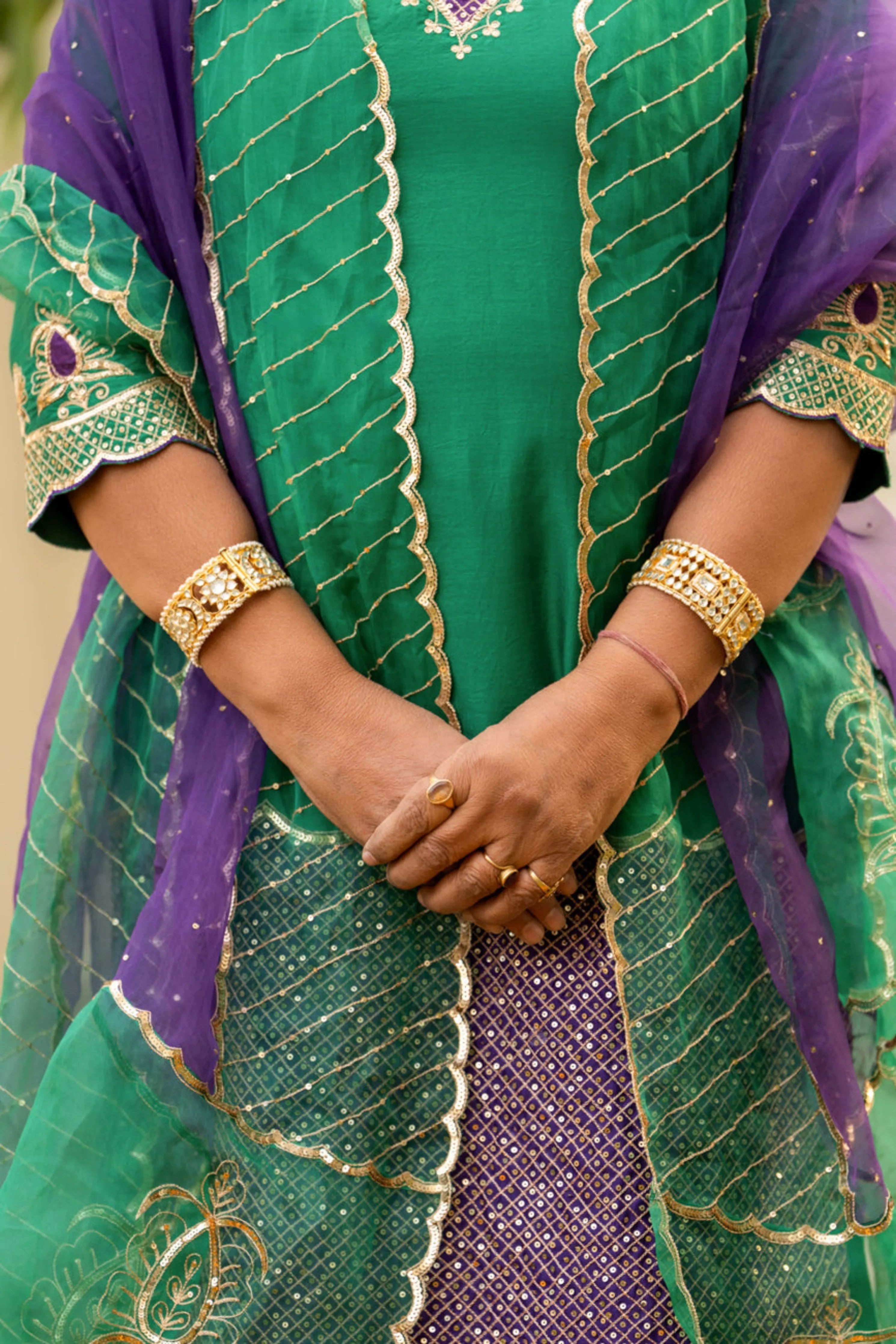 Green Aari Sequinns Sharara Set