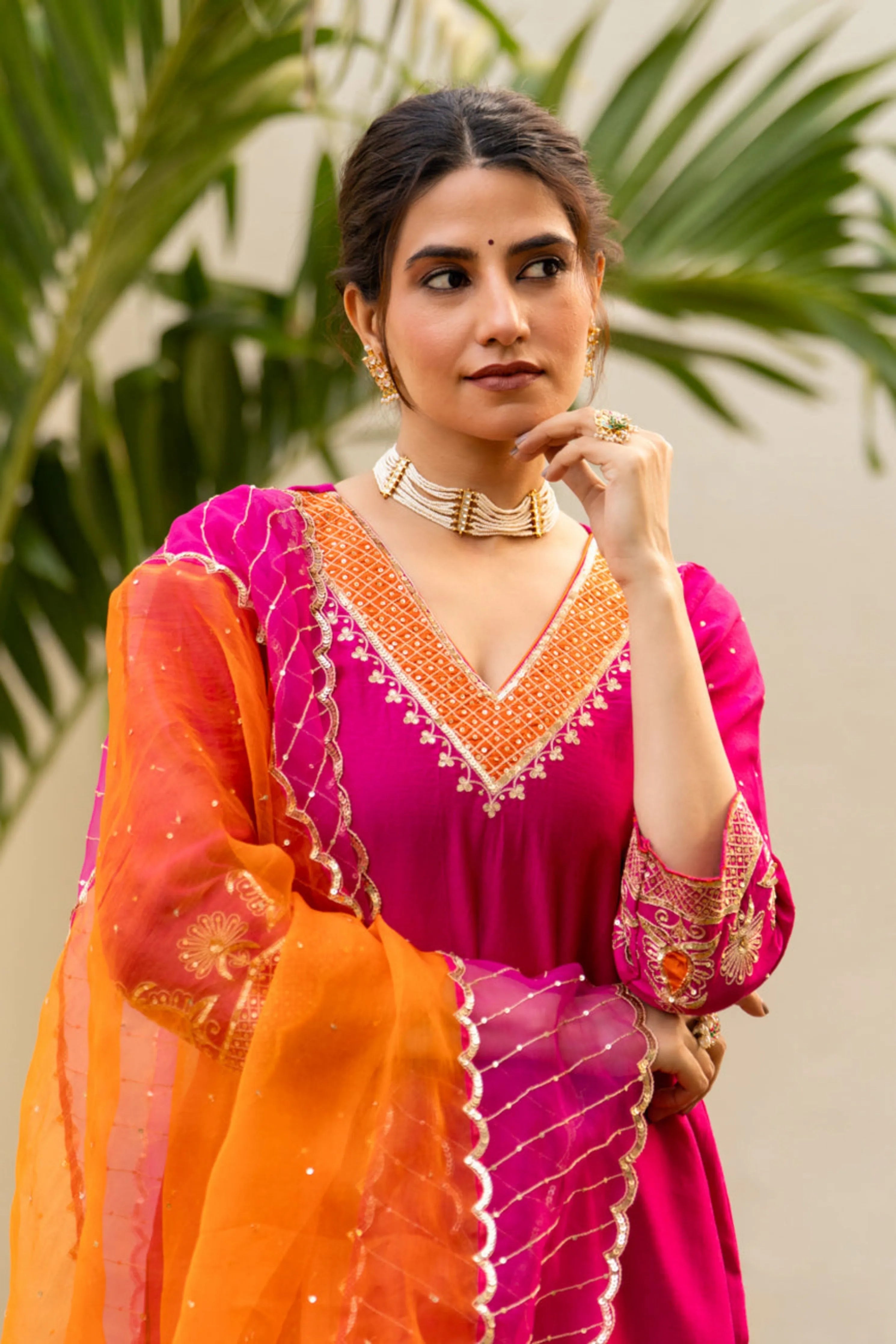 Pink Aari Sequinns Kurta Set