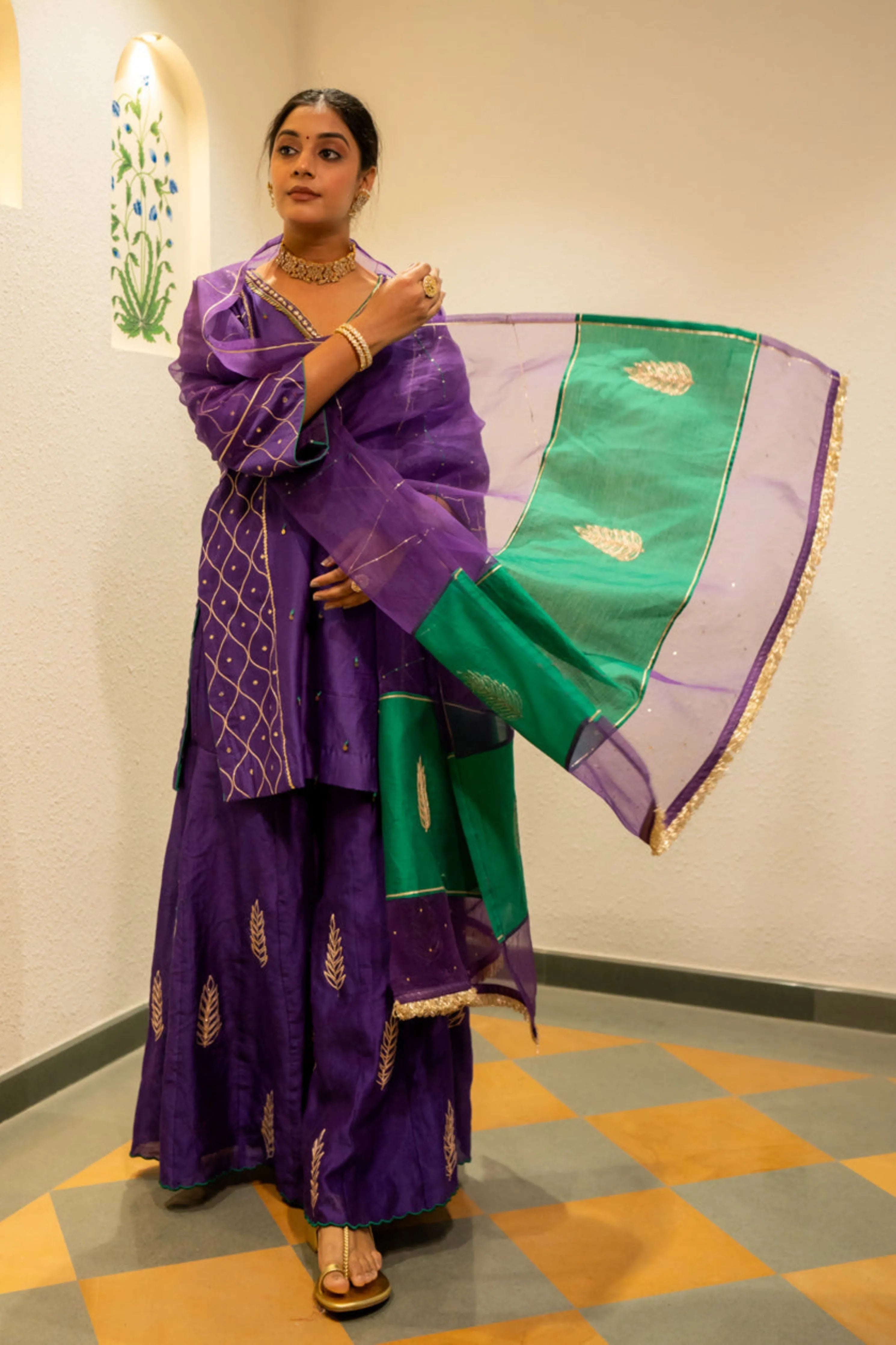 Purple Metallic Sharara Set