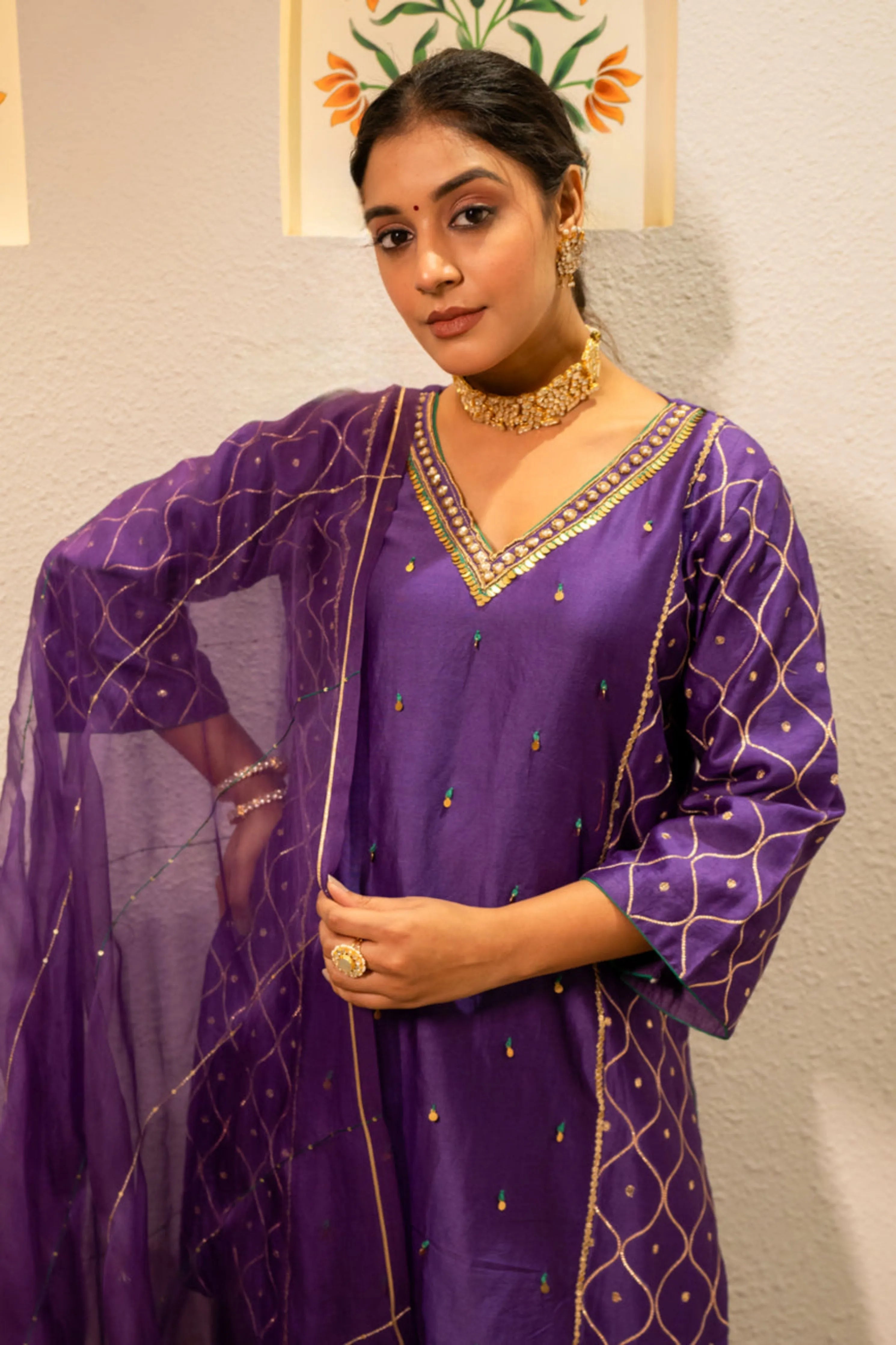 Purple Metallic Sharara Set
